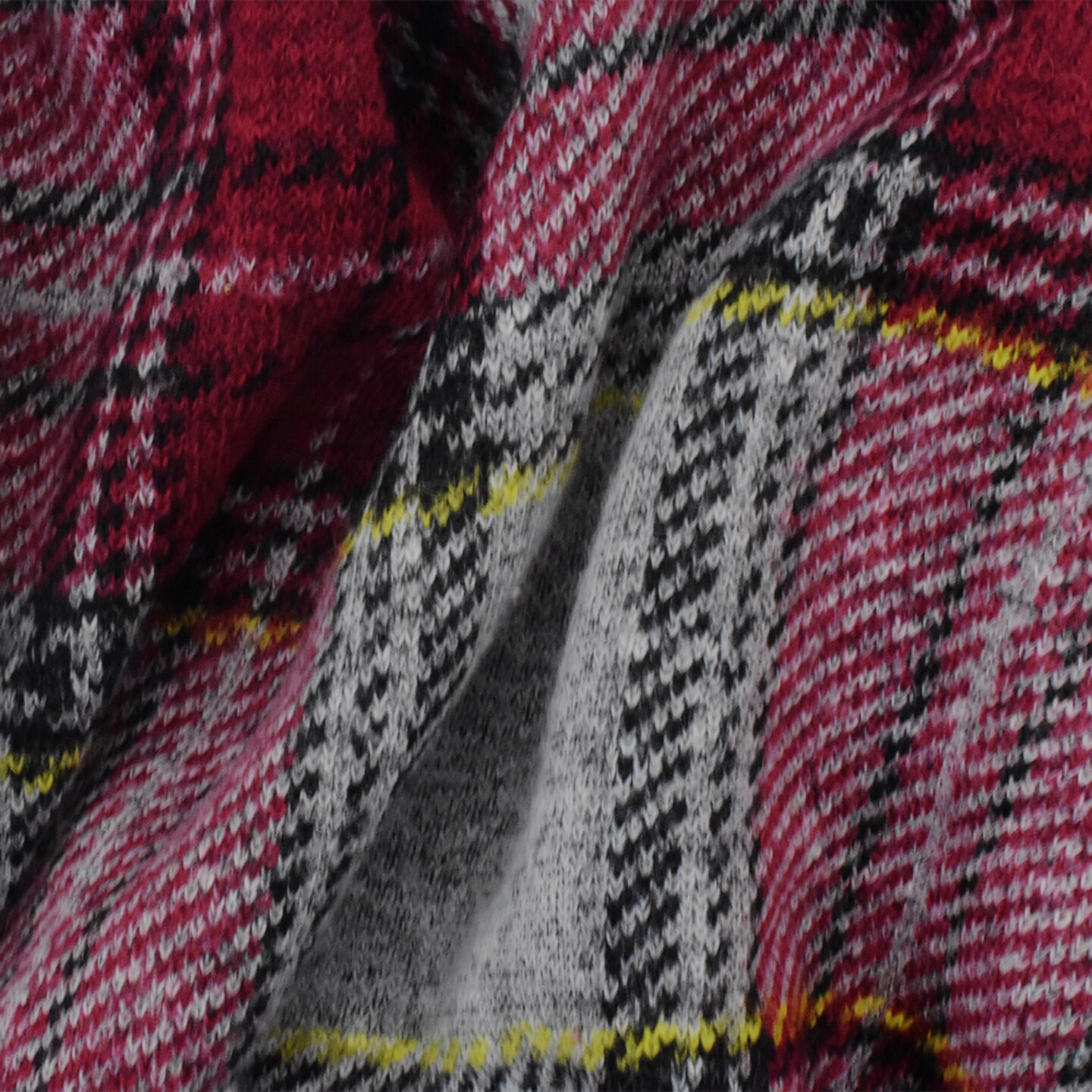Red-Black-Multi Famous Designer Brushed Back Plaid Knit Jacketing Fabric By the Yard