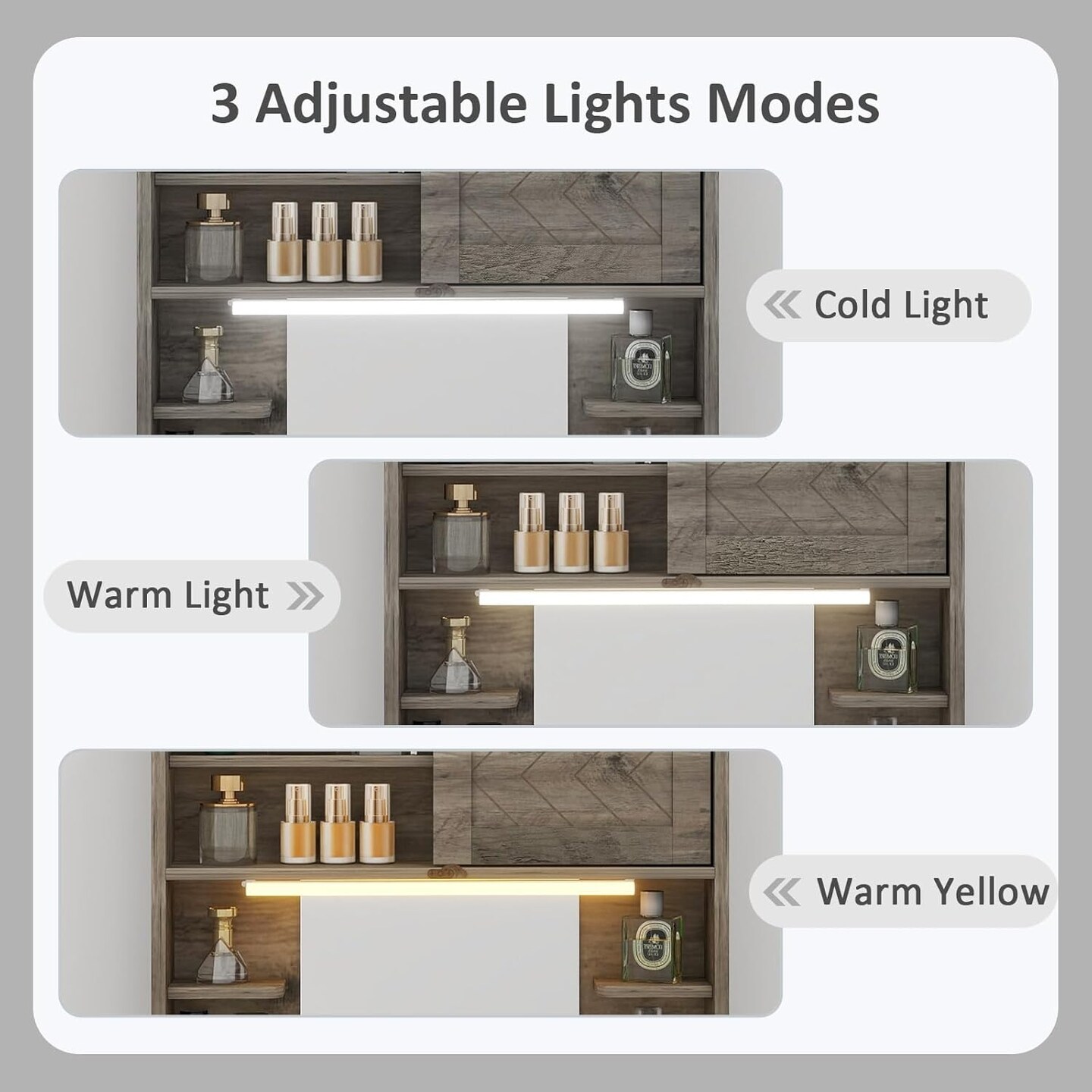 Floating Vanity Desk with Mirror and Lights Small Wall Mounted Makeup Set with Storage Gray Farmhouse Dressing Table for Tiny Space