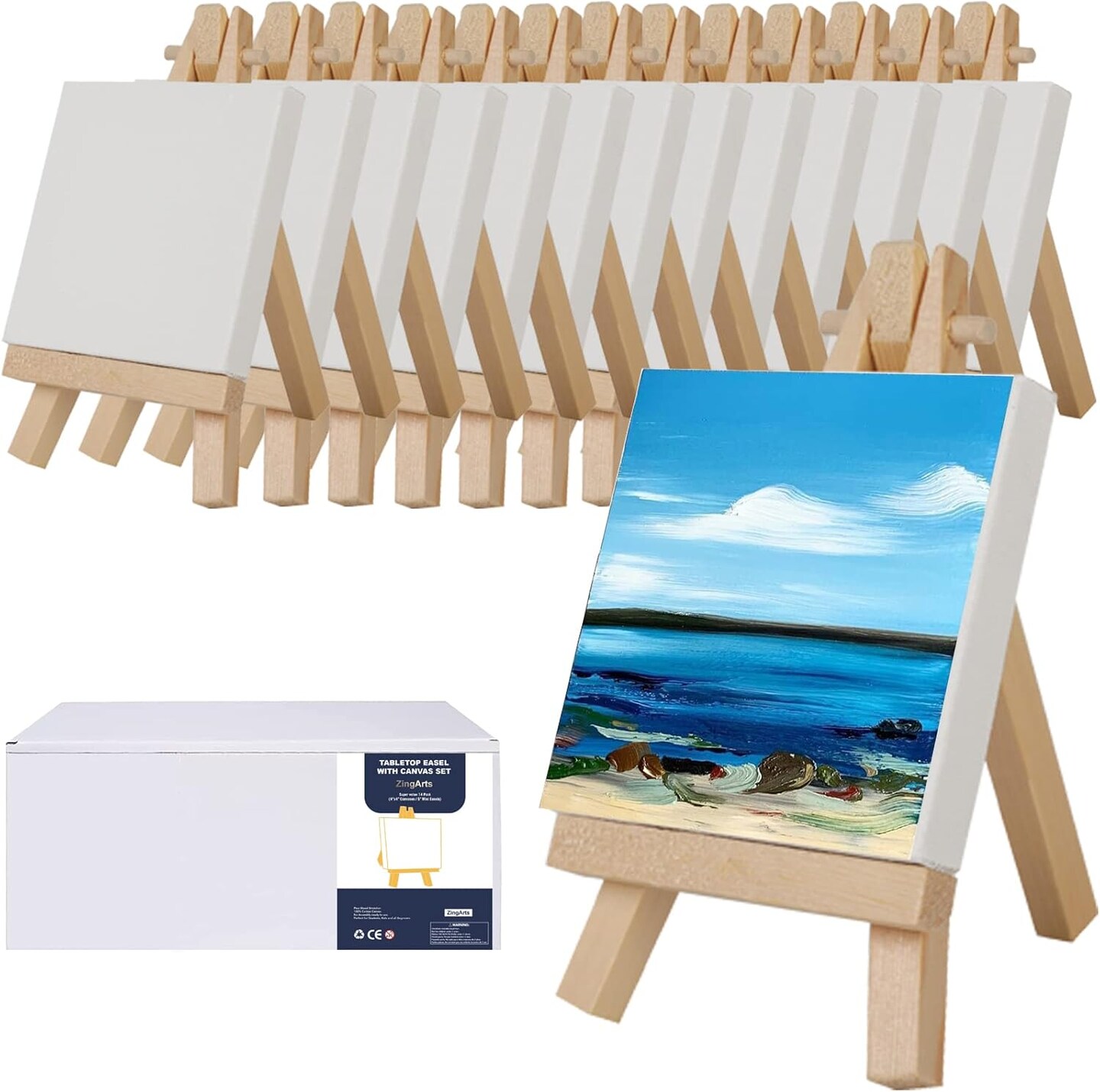 Pack of 14 Mini Canvases with Easel Set - 4&#x201D; x 4&#x201D; Inches