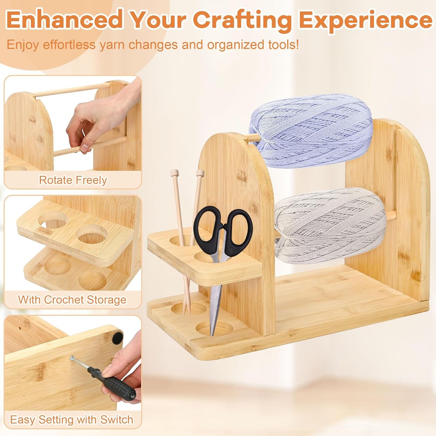 Wooden Yarn Holder for Knitting Crochet