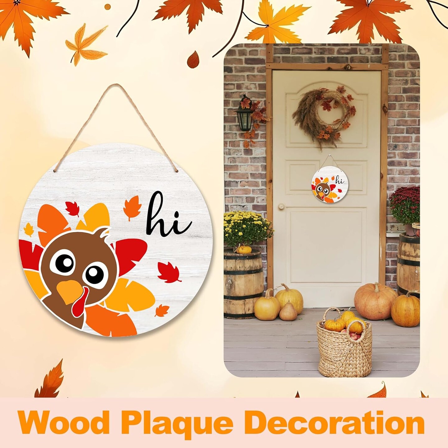 Thanksgiving Wooden Sign for Front Door Decor(Multicolor)