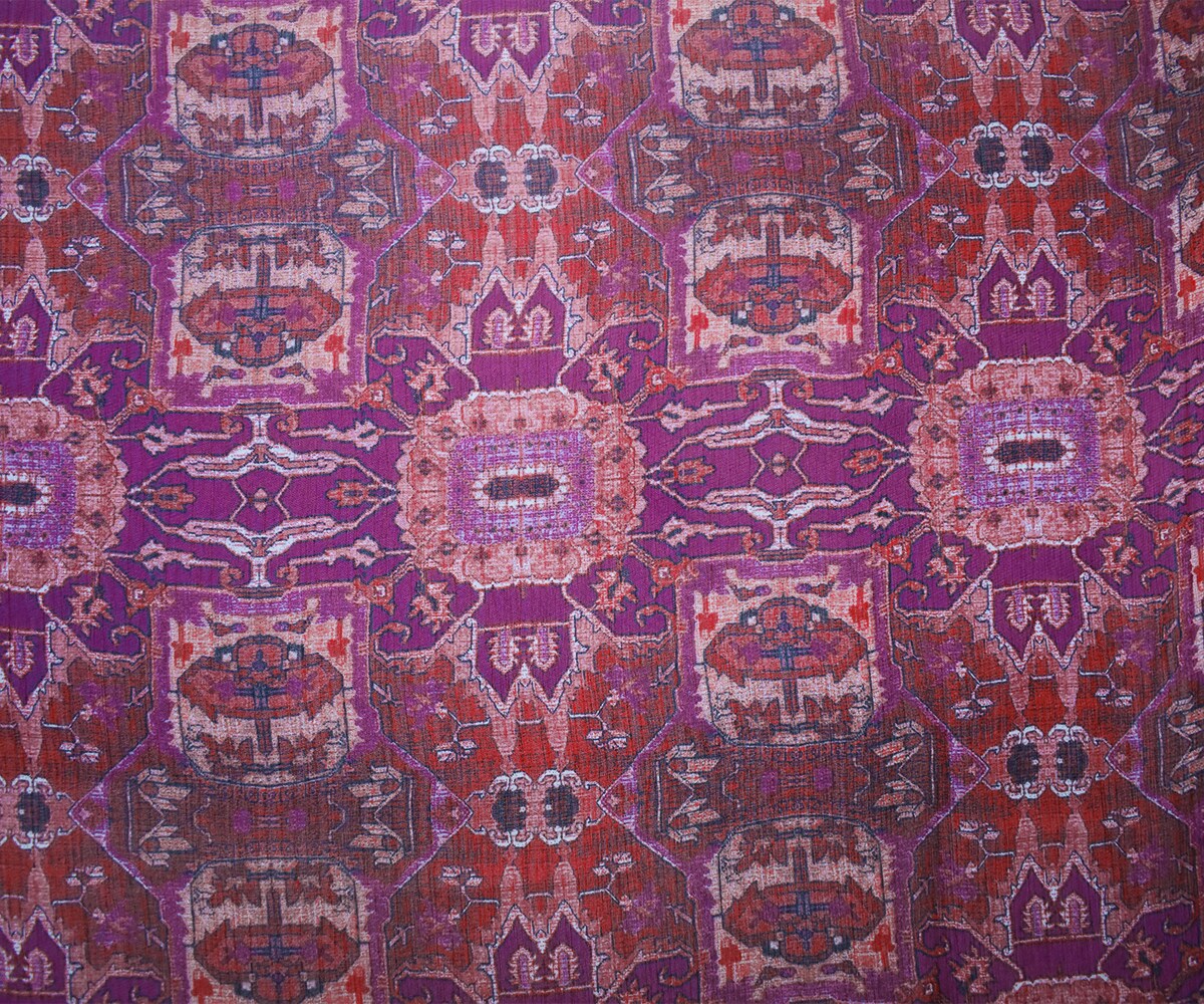 Purple-Red-Multi Poly Aztec Printed Crinkle Yoryu Chiffon Woven Fabric By the Yard