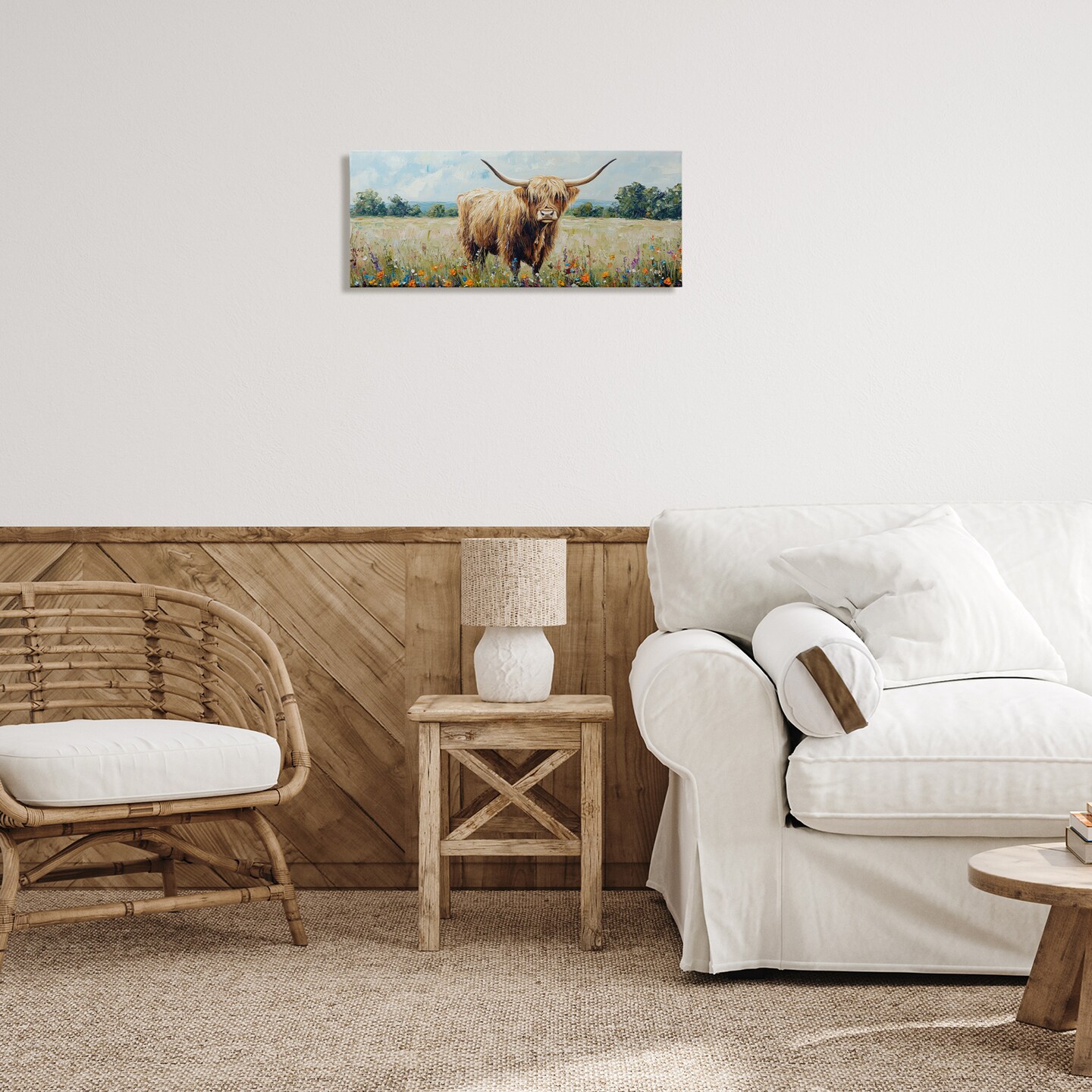Stupell Industries Highland Cow Meadow Canvas, design by Petal Prints Design