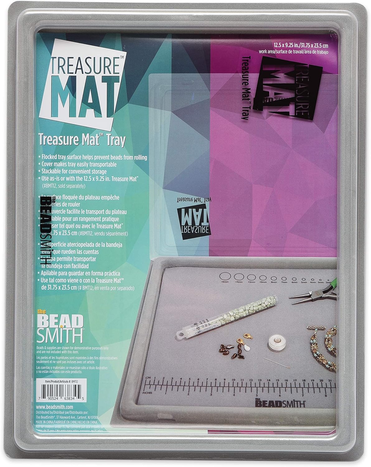 The Beadsmith Treasure Mat Tray, Bead Board, Grey Flocked, with Cover, Design Boards for Jewelry Making. (Treasure Mat not Included)