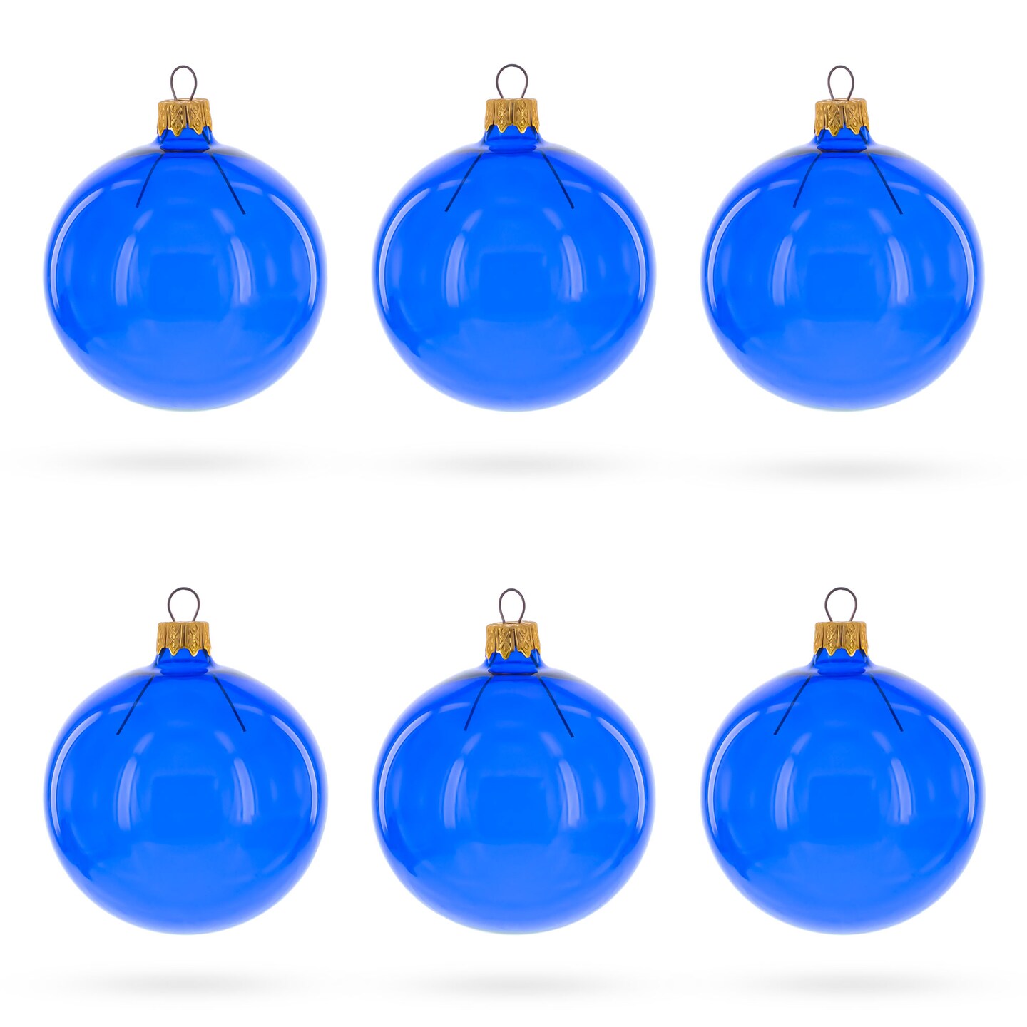 Set of 6 Translucent Glossy Blue Glass Ball Christmas Ornaments 3.25 Inches