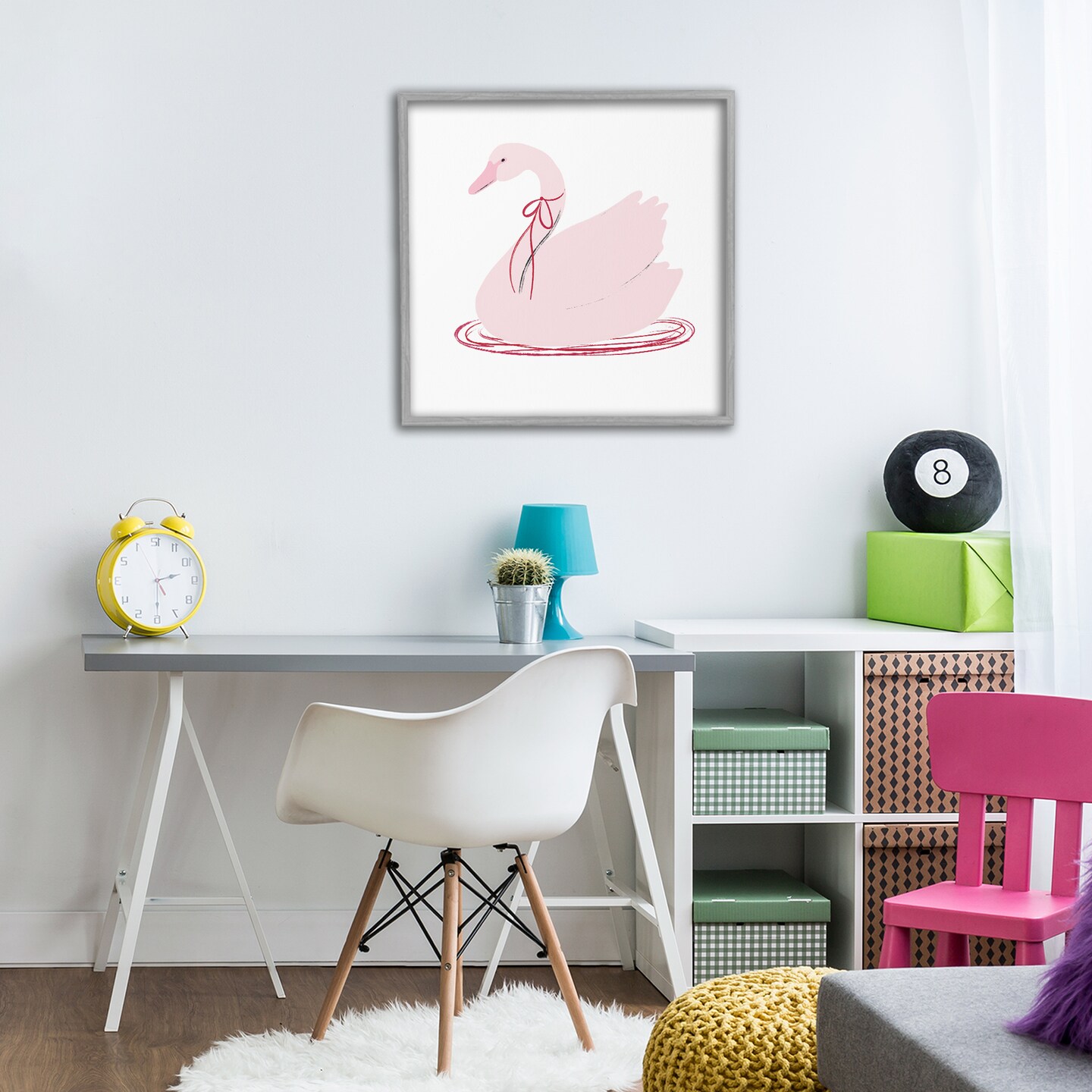 Stupell Industries Pink Swan with Bow Framed Giclee, design by Lucille Price