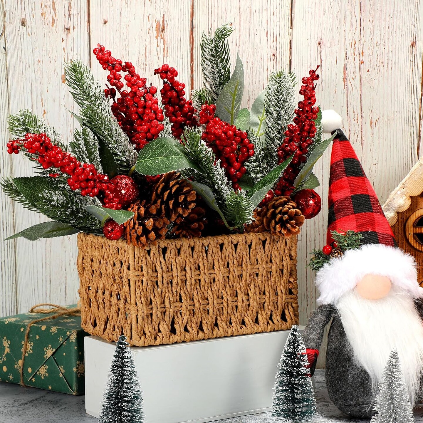 Glittery Pine Snowy Flower Picks (Glitter Sequins Style)