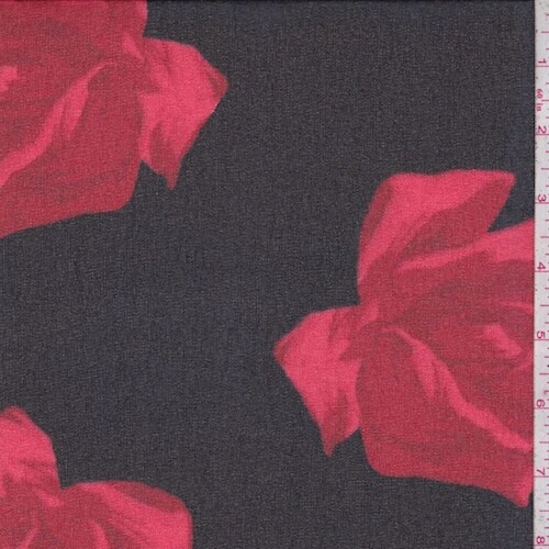 Black/Ruby Rose Crepe Chiffon Fabric By the Yard