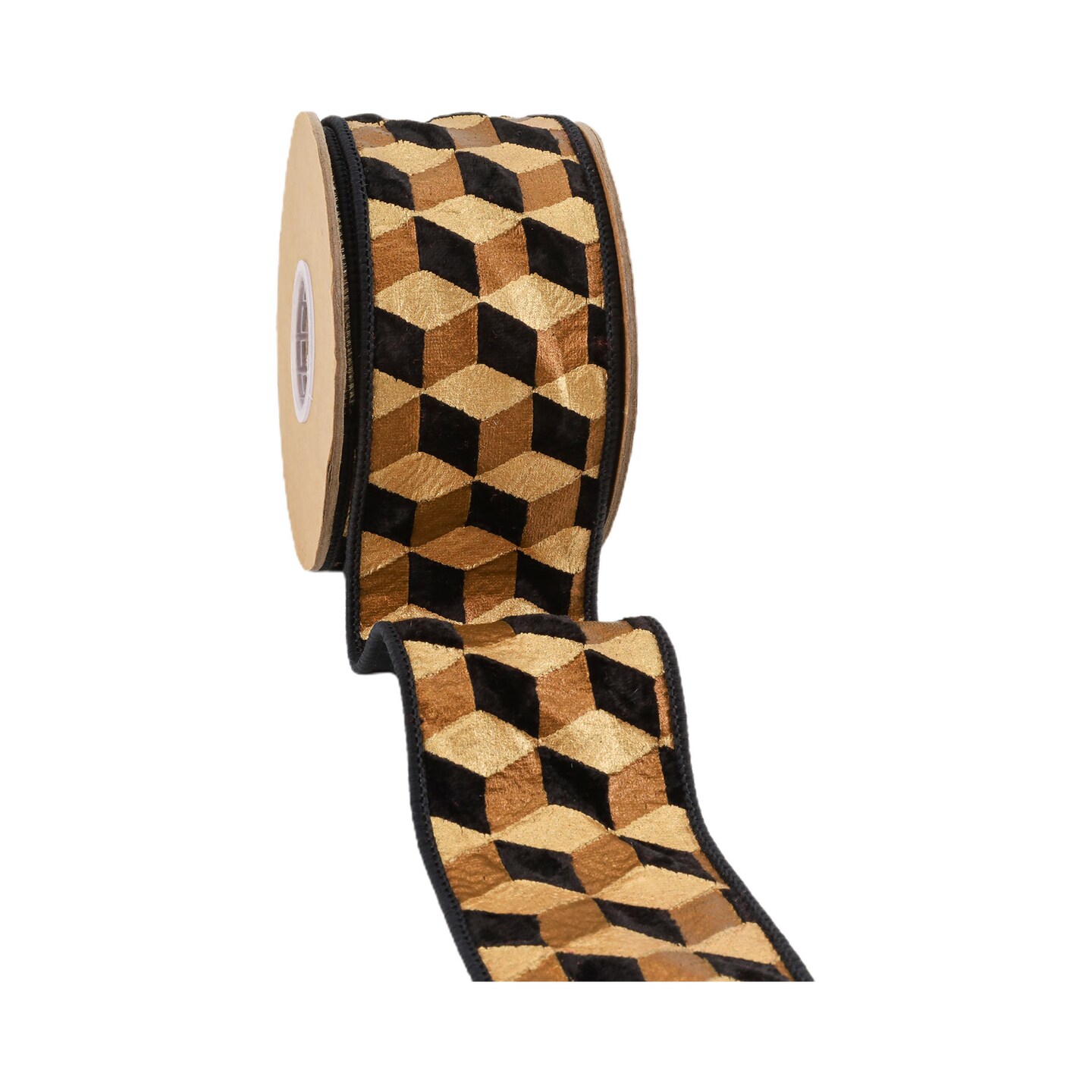 LaRibbons 4" - 2 1/2" Wired Velvet Ribbon | 3D Block Foil Print on Black | 5 Yard Roll