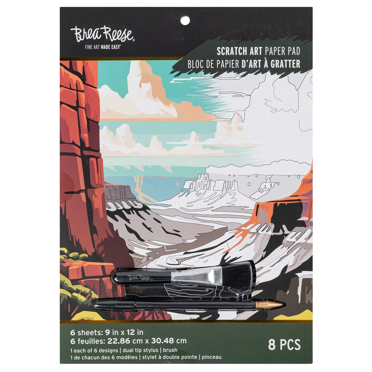 Brea Reese: Scratch Art Paper Pad - Destinations - 6 Designs, Metallic Guided Art, Dual-Tip Stylus &#x26; Brush, Easy-to-Frame 9x12&#x22; Pages, Adult Craft Kit