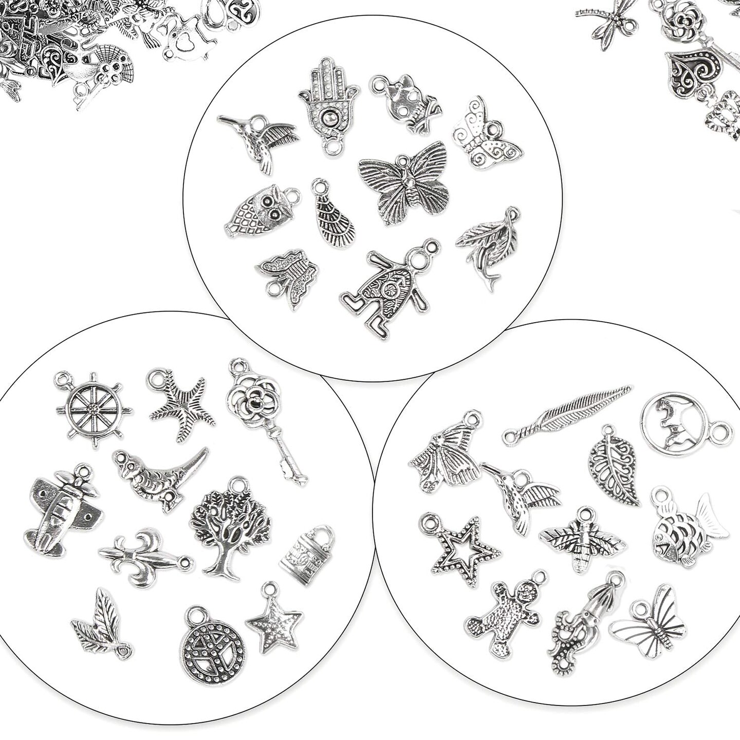 350Pcs Silver Charms for Jewelry Making Wholesale Bulk Tibetan Silver Charm Pendants for DIY Necklace Bracelet Earring Craft Supplies