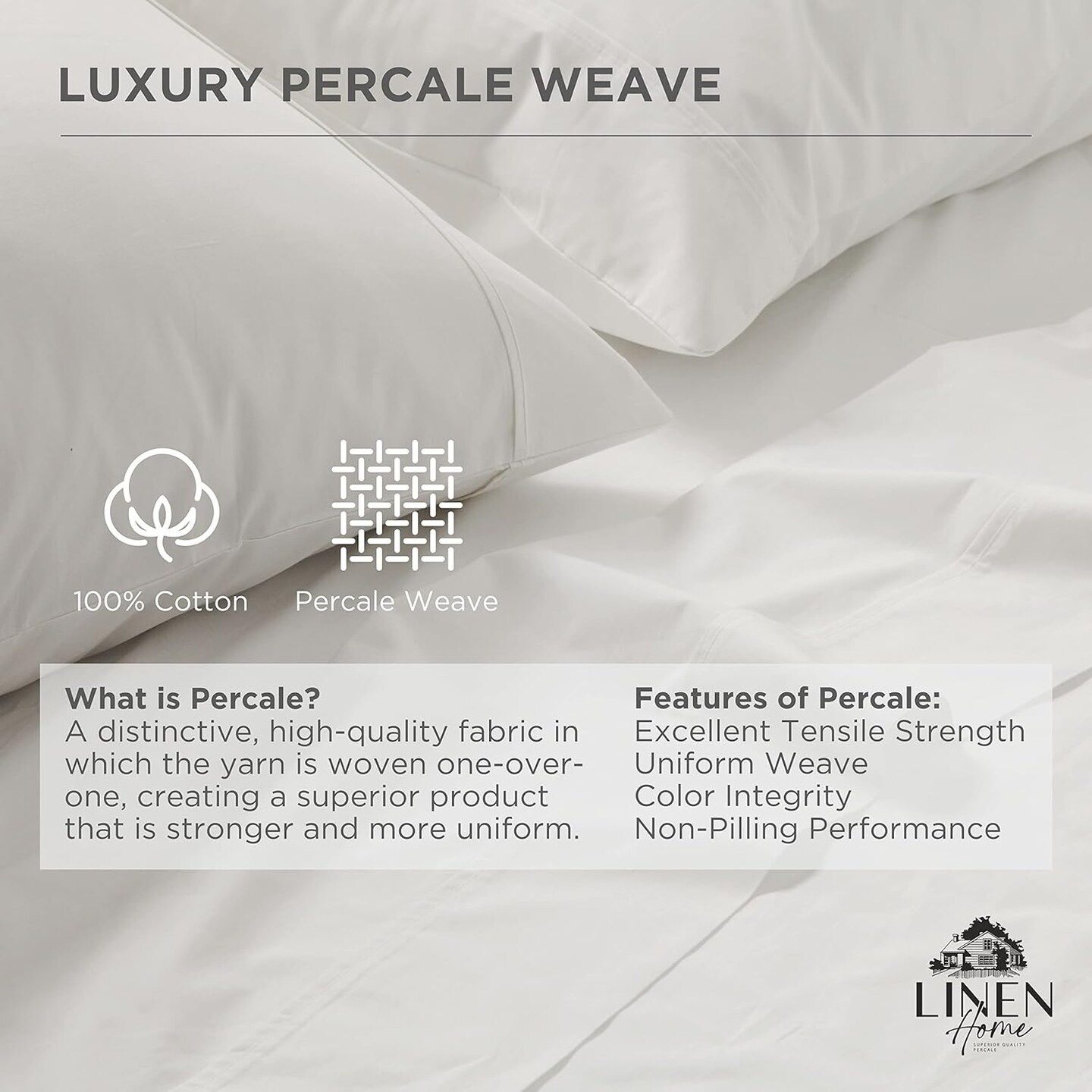 100% Cotton Percale Pillowcases King Size, White, 2 Pieces of Pillow Case, Crisp and Cool Strong Bed Linen