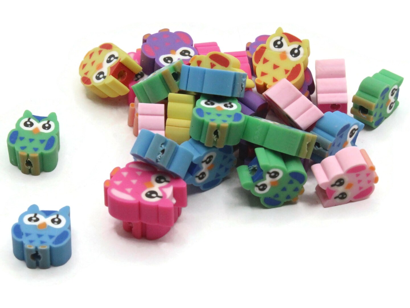30 Clay Owl Polymer Clay Mixed Color Bird Beads