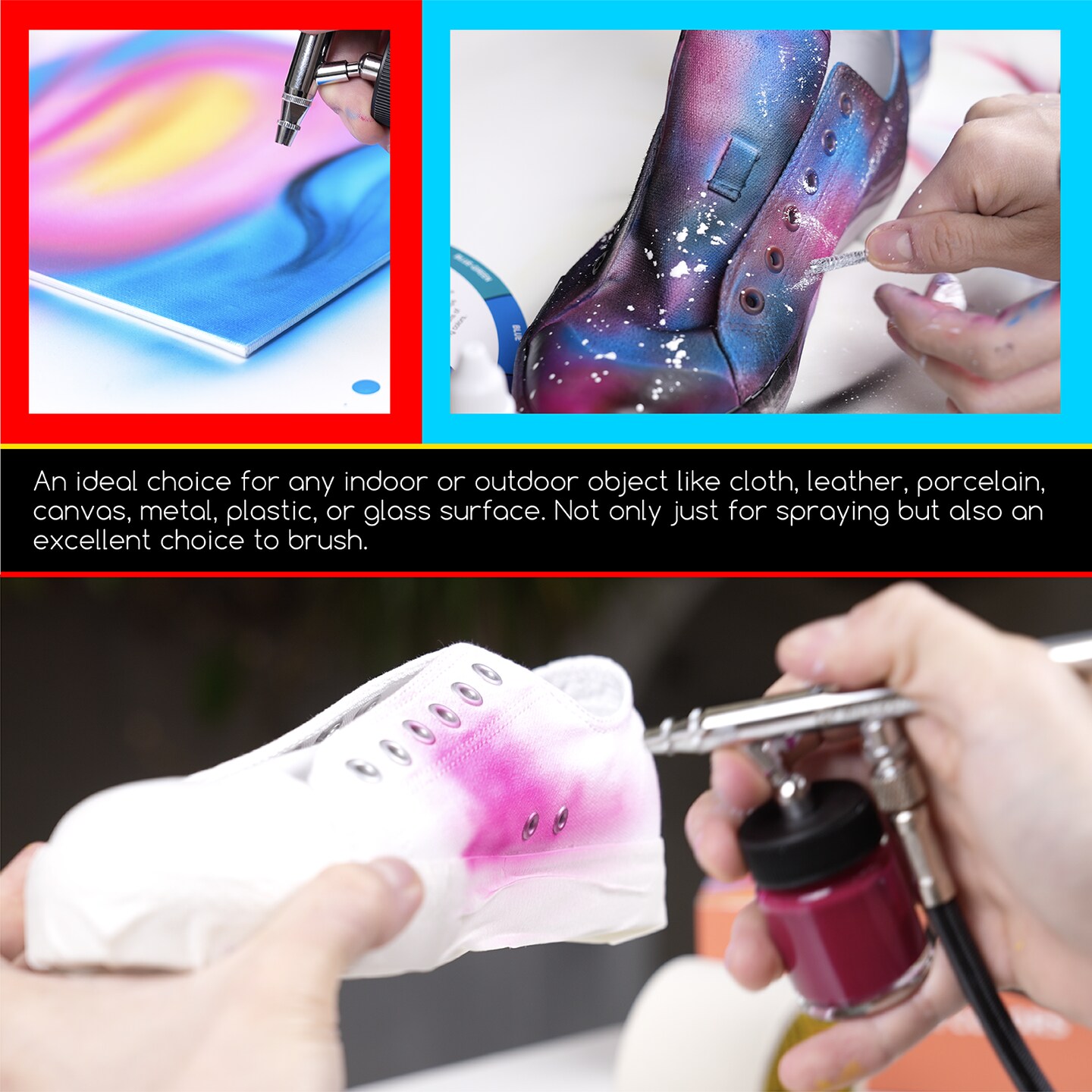 MEEDEN Acrylic Airbrush Paint for Model: 60 Colors x 30ml/1oz Air Brush Spray Paint Set Including Fluorescent and Metallic Colors