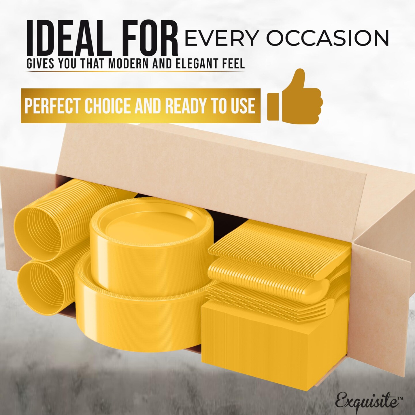 Exquisite 182 Pcs Plastic Plates for Party – Disposable Plates Set – 26 Each of 9" Dinner Plates, 7" Dessert Plates, Plastic Cups, Napkins & Plastic Cutlery – Plastic Dinnerware by Party Solids