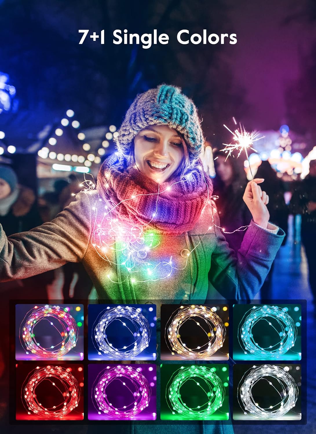 33FT 100 LED Color Changing Fairy Lights with USB & Remote, 11 Modes, Twinkle String Lights for Christmas, Bedroom, Classroom, Party, Indoor/Outdoor Use (7 Colors With Multicolor)