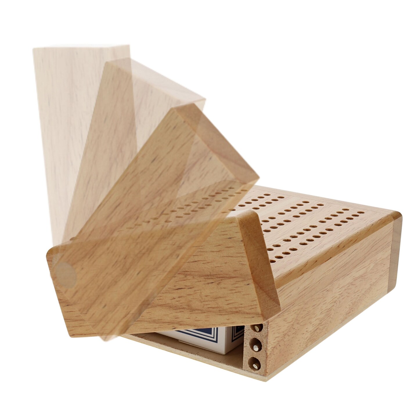 WE Games Mini Travel Cribbage Set - Solid Wood 2 Track Board with Swivel Top and Storage for Cards and Metal Pegs
