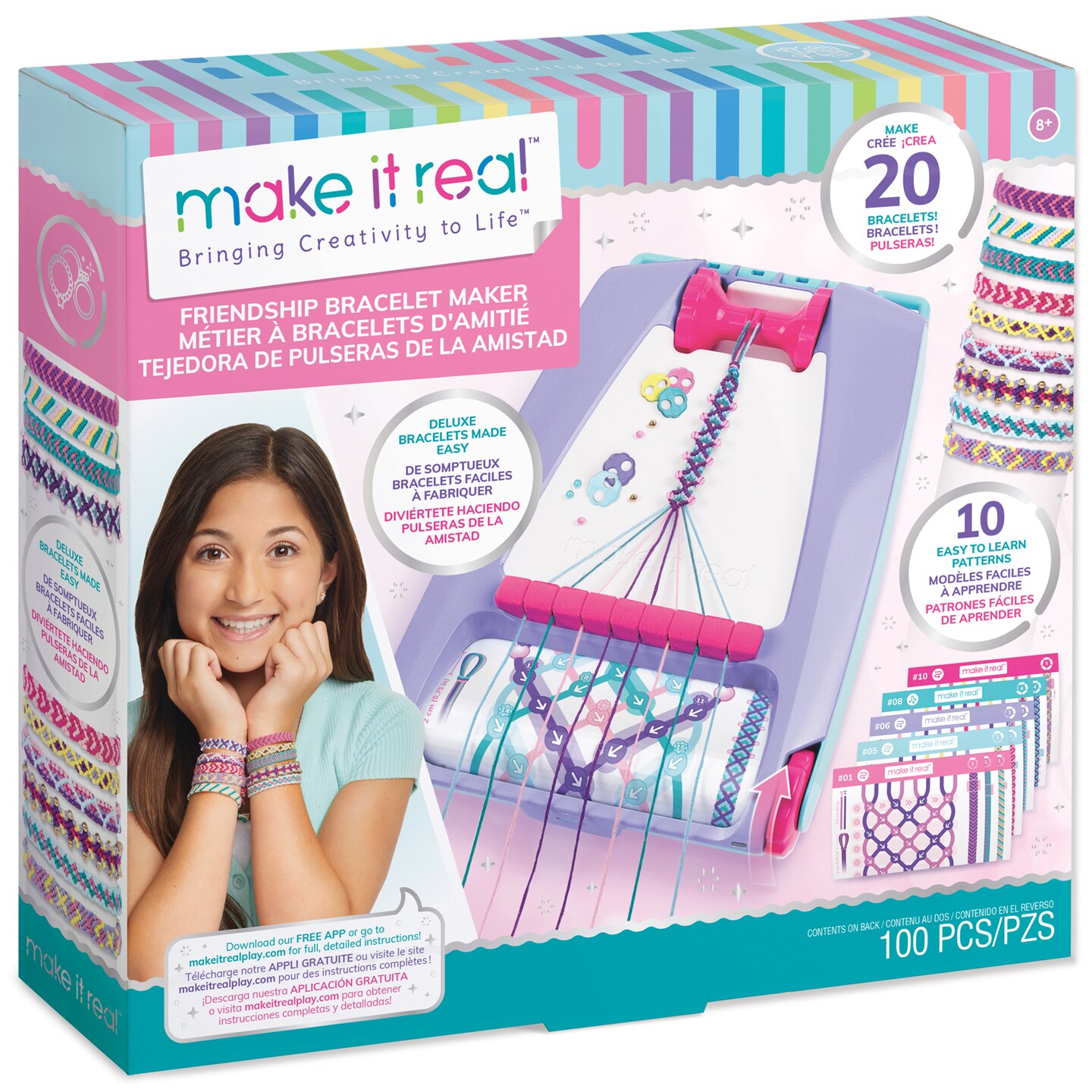 Make It Real: Friendship Bracelet Maker - Create 20 Bracelets, Deluxe Friendship Bracelets Made Easy, 10 Patterns, 100+ Pieces, Make Eye-Catching Bracelets, DIY All-In-One Kit, Tween, Arts &#x26; Crafts
