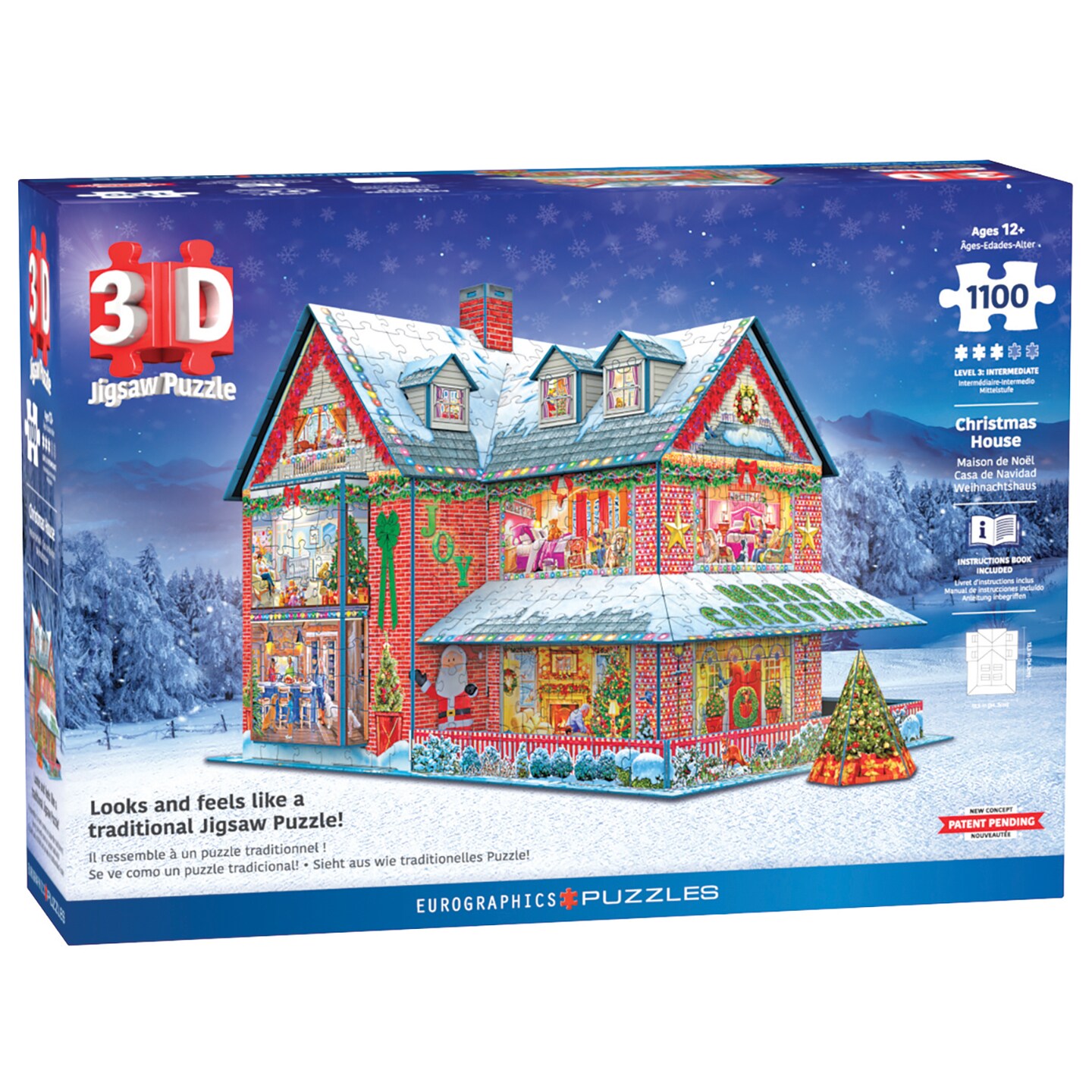 Eurographics: 3D Puzzle: Christmas House - 1100 Pieces - Holiday Adult Jigsaw, 13.75 x 10.5 x 11" Assembled Size, High-Quality Recycled Materials