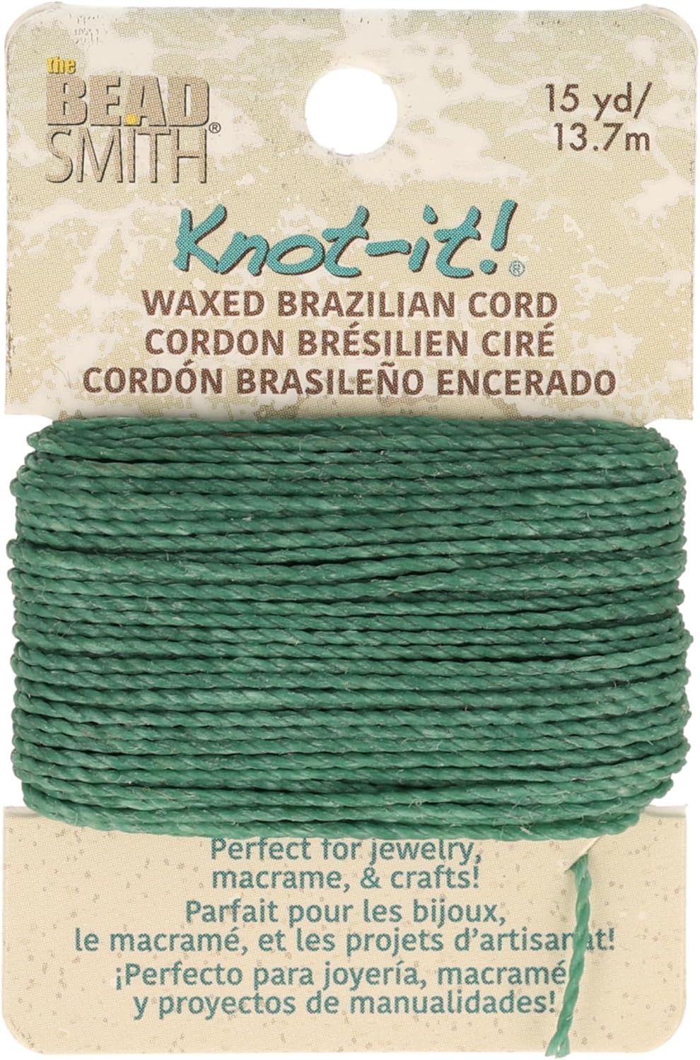 The Beadsmith Waxed Brazilian Cord, 0.7 mm Diameter, Light Wax, 15 Yards (13.7 m)