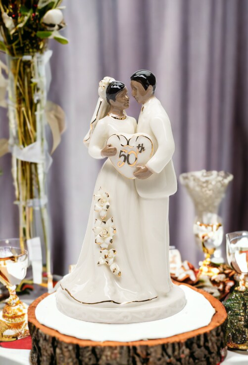 Ceramic African American 50th Anniversary Couple Cake Topper, Anniversary D&#xE9;cor or Gift