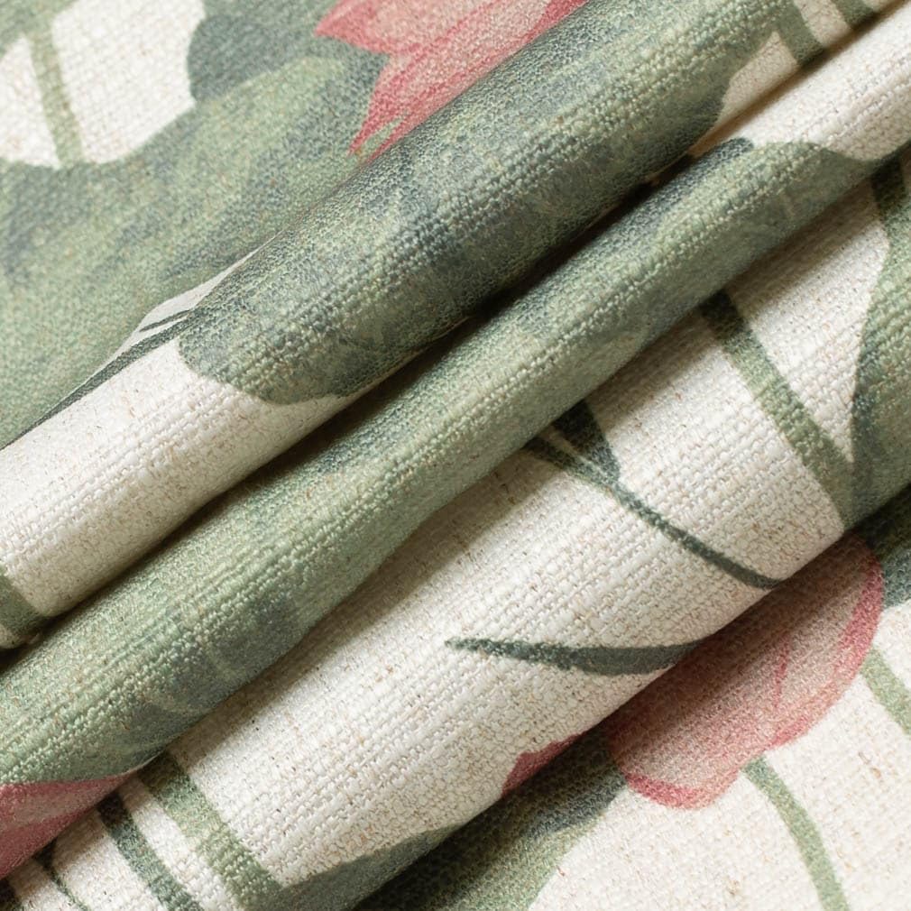 Pink Green Stain Resistant Performance Floral Leaves Botanical Print Upholstery Fabric by The Yard - SKU: Lenox Blush