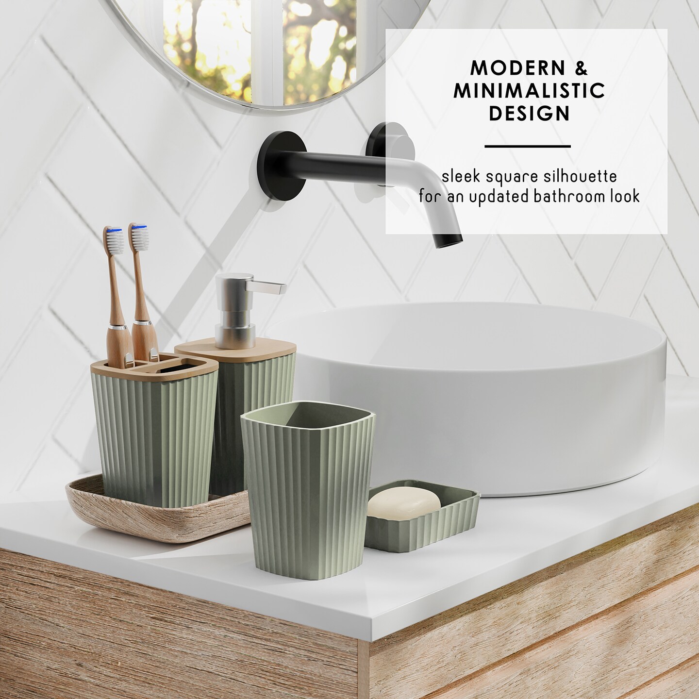 Clara Clark Bamboo Bathroom Accessories Set
