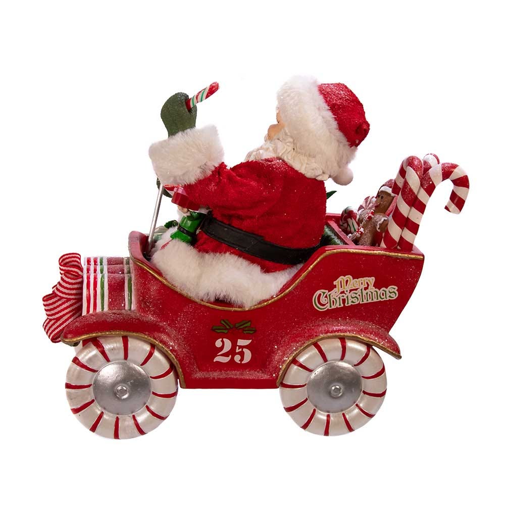 Kurt Adler 8.5-Inch Fabrich&#xE9; Musical Santa in Candy Car