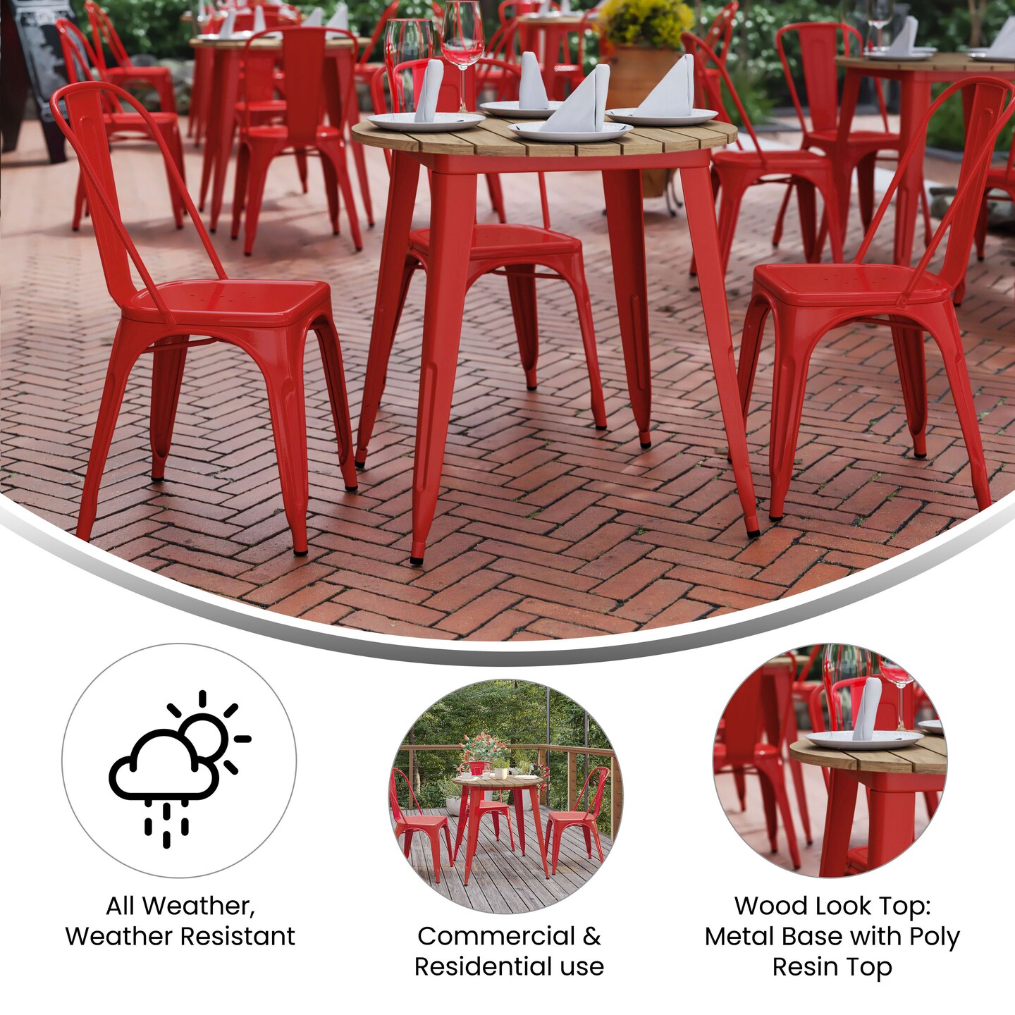 Merrick Lane Dryden Indoor/Outdoor Dining Table, 30&#x22; Round All Weather Poly Resin Top with Steel Base