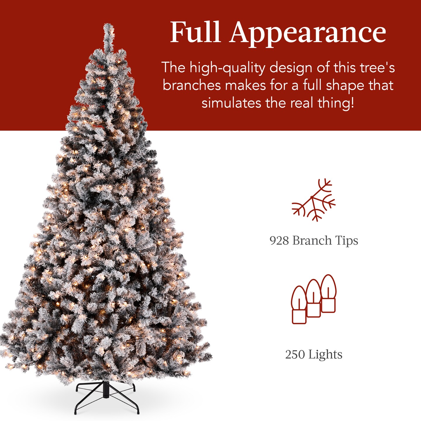 Best Choice Products Pre-Lit Black Christmas Pine Tree w/ Flocked Branches, Warm-White Lights