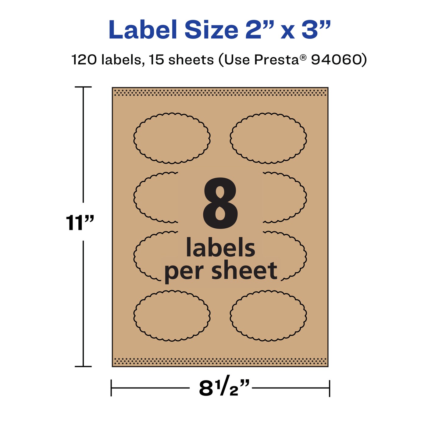 Avery Kraft Brown Oval Scalloped Labels with Sure Feed, 2&#x22; x 3&#x22;