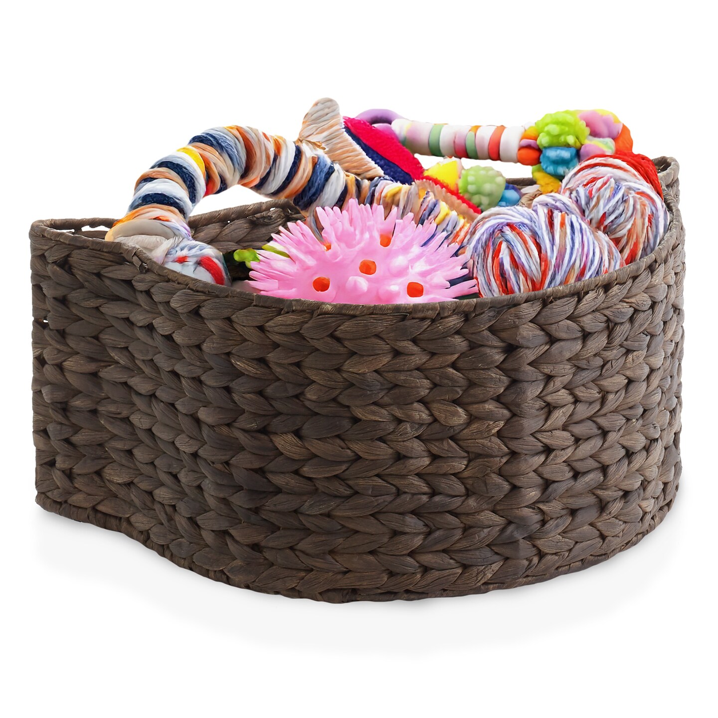 Casafield Cat Shaped Storage Basket, Woven Water Hyacinth Pet Toy Organizer Bin