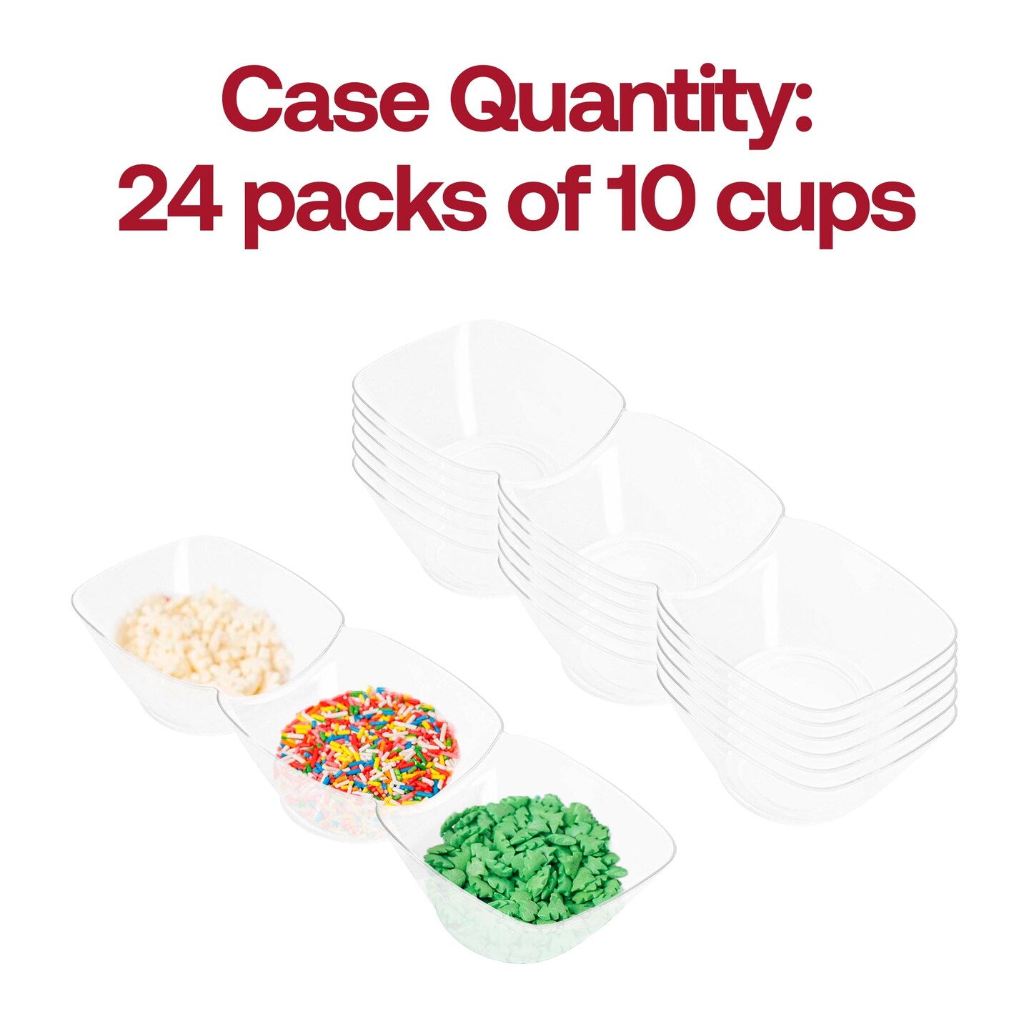 Clear Rectangular 3-Hole Mini Plastic Bowls (240 Bowls)