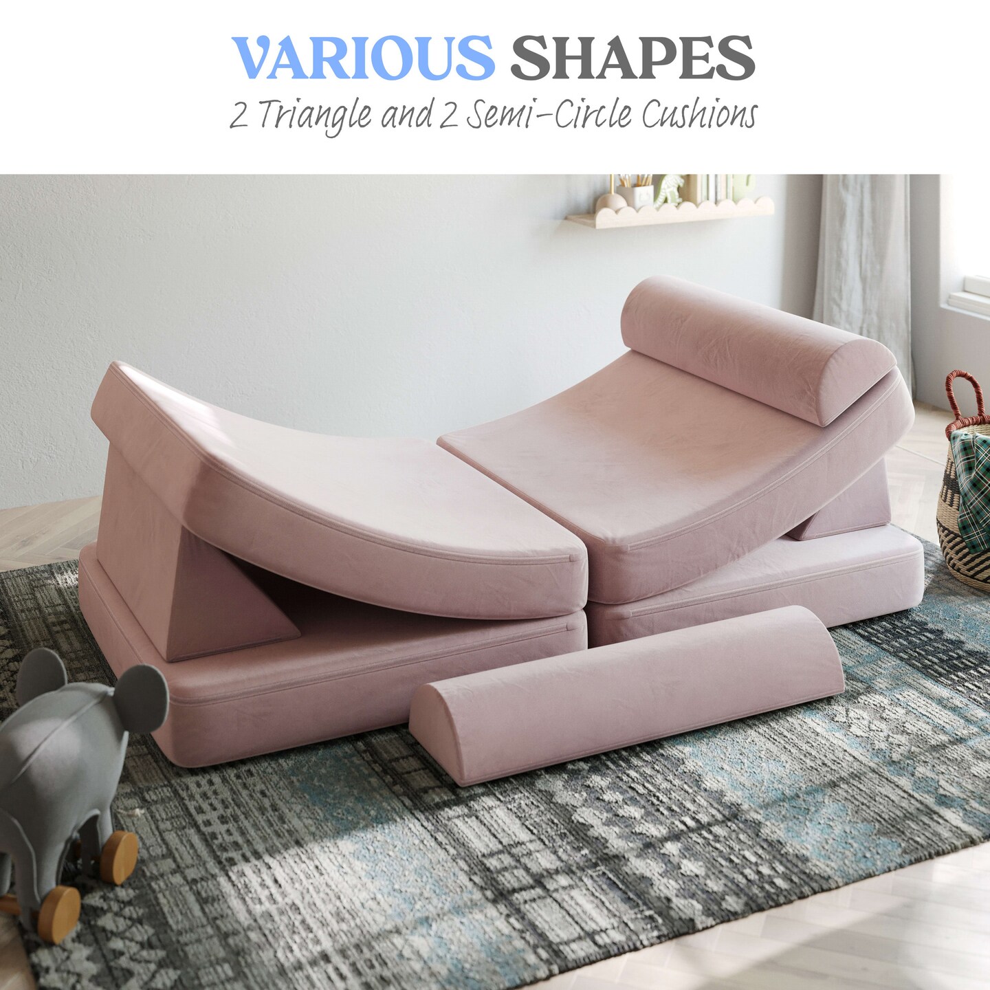 Emma and Oliver Conner Modular Play Couch for Kids with Convertible 6-Piece Design and Soft Foam Cushions