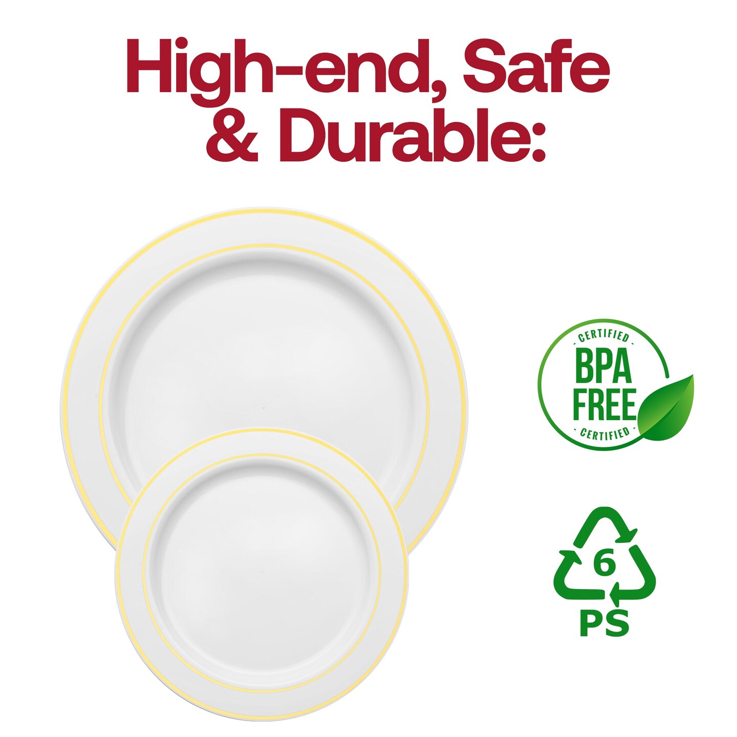 White with Gold Edge Rim Plastic Dinnerware Value Set (120 Guests)