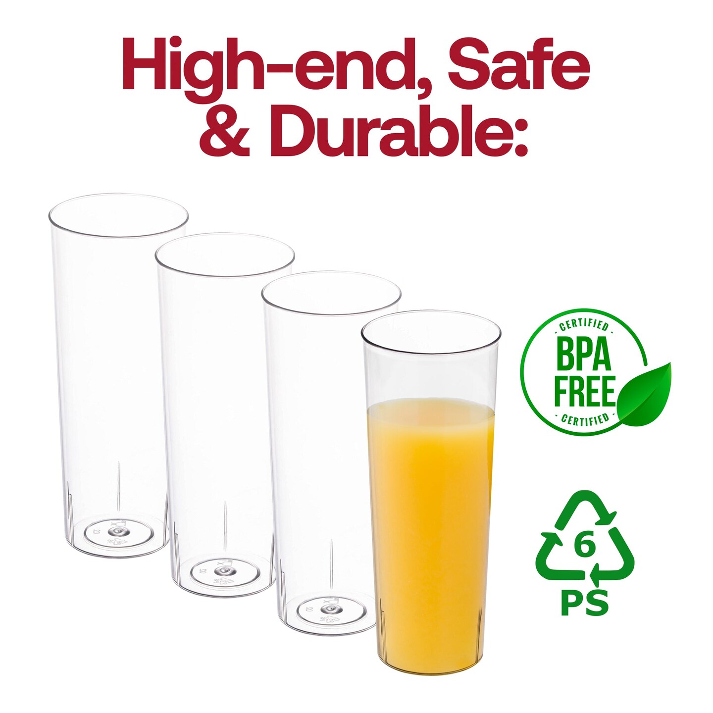 Clear Round High Ball Disposable Plastic Cups - 10 oz. (250 Cups)