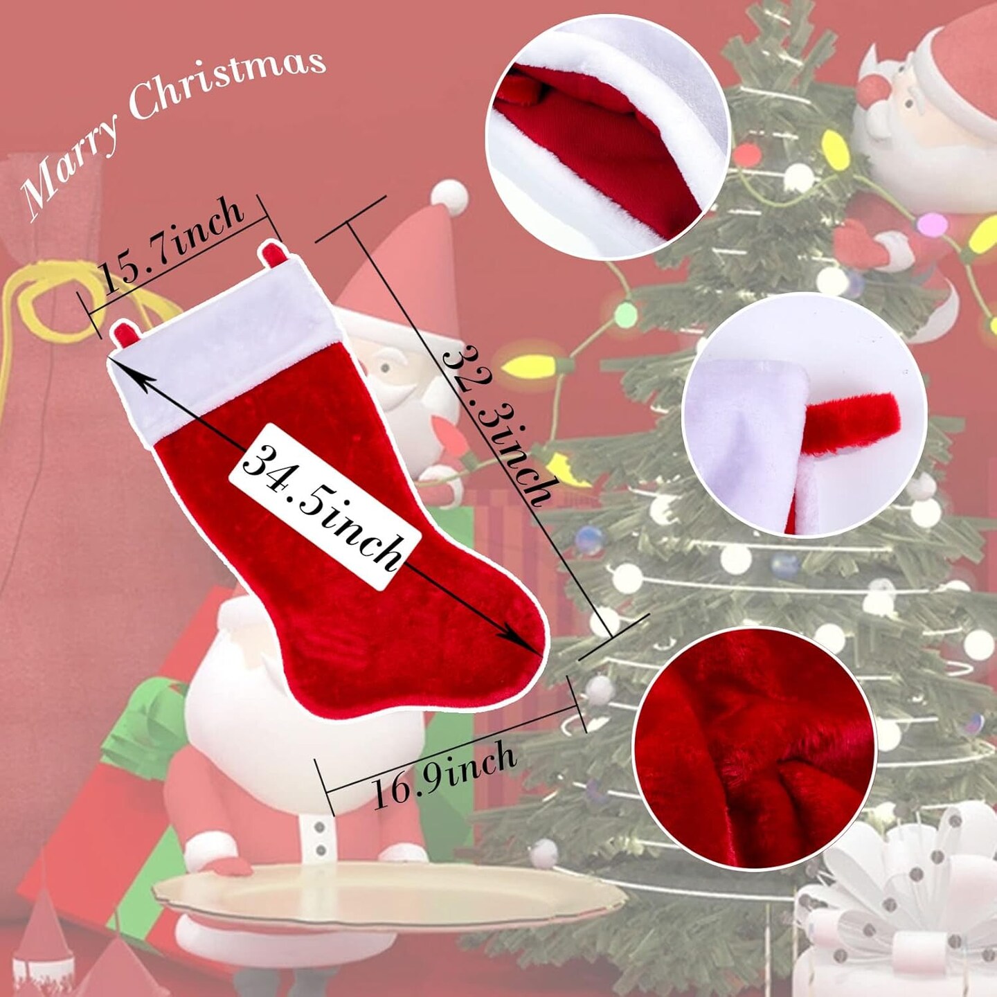 35 Inch Jumbo Felt Christmas Stockings Personalized Christmas for Family Holiday Xmas Party Decor Fireplace Hanging for Family Kids