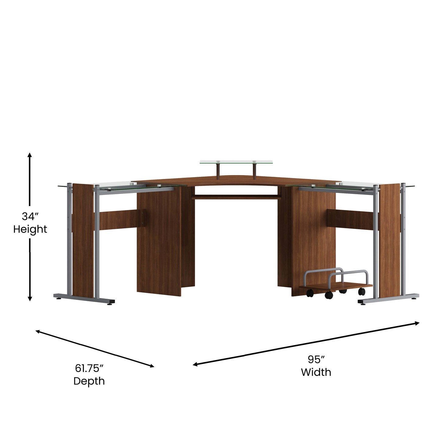 Emma and Oliver Laminate Corner Desk with Pull-Out Keyboard Tray and CPU Cart