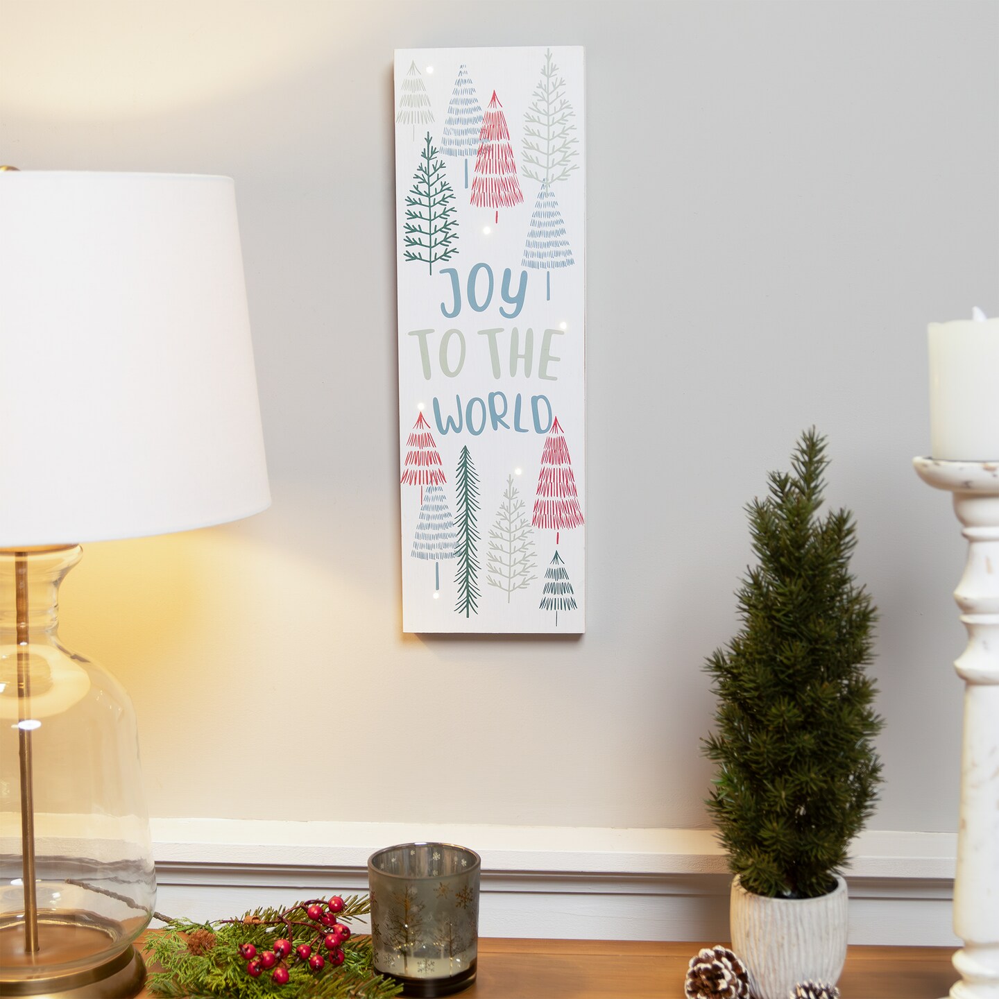 Northlight Lighted Joy to the World Pine Tree Christmas Wall Art - 19.75&#x22;