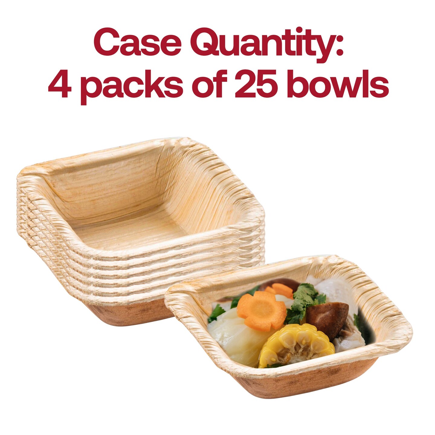 Square Palm Leaf Eco Friendly Mini Disposable Bowls - 1.5 oz. (100 Bowls)