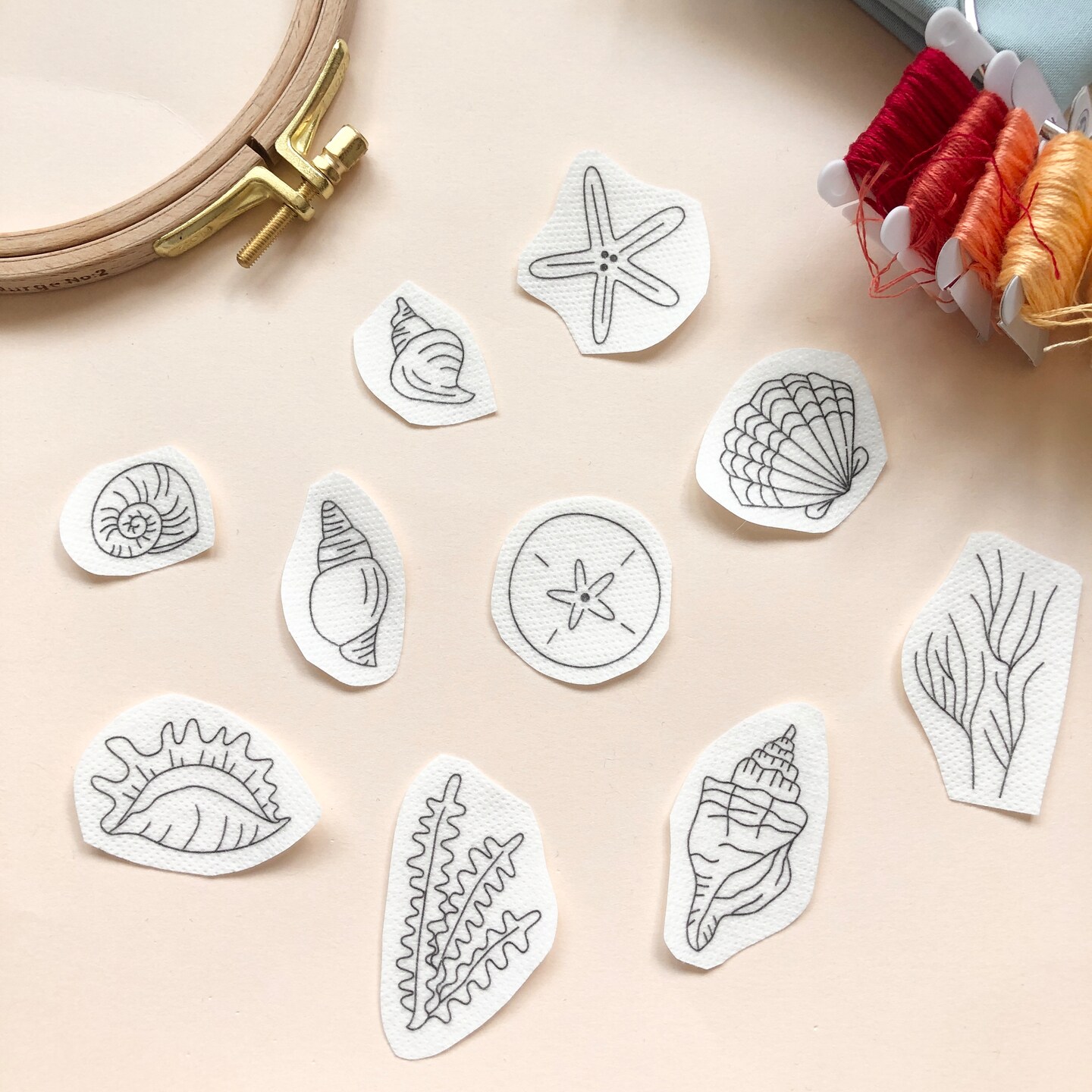 MCreativeJ Seashells Embroidery Patterns - Stick and Stitch Beach Embroidery