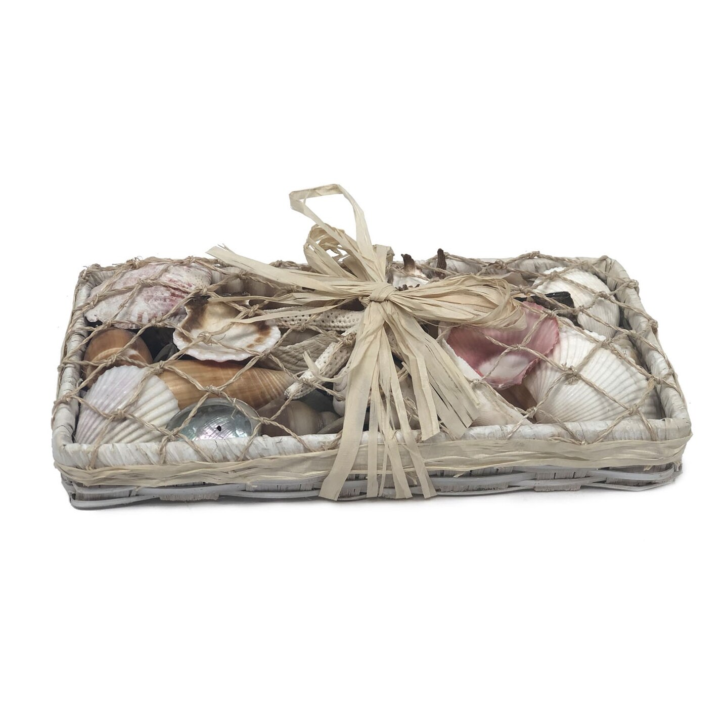 White Long Shell Basket Decorative Gift Box Ocean Coastal Nautical Beach 8x4x1