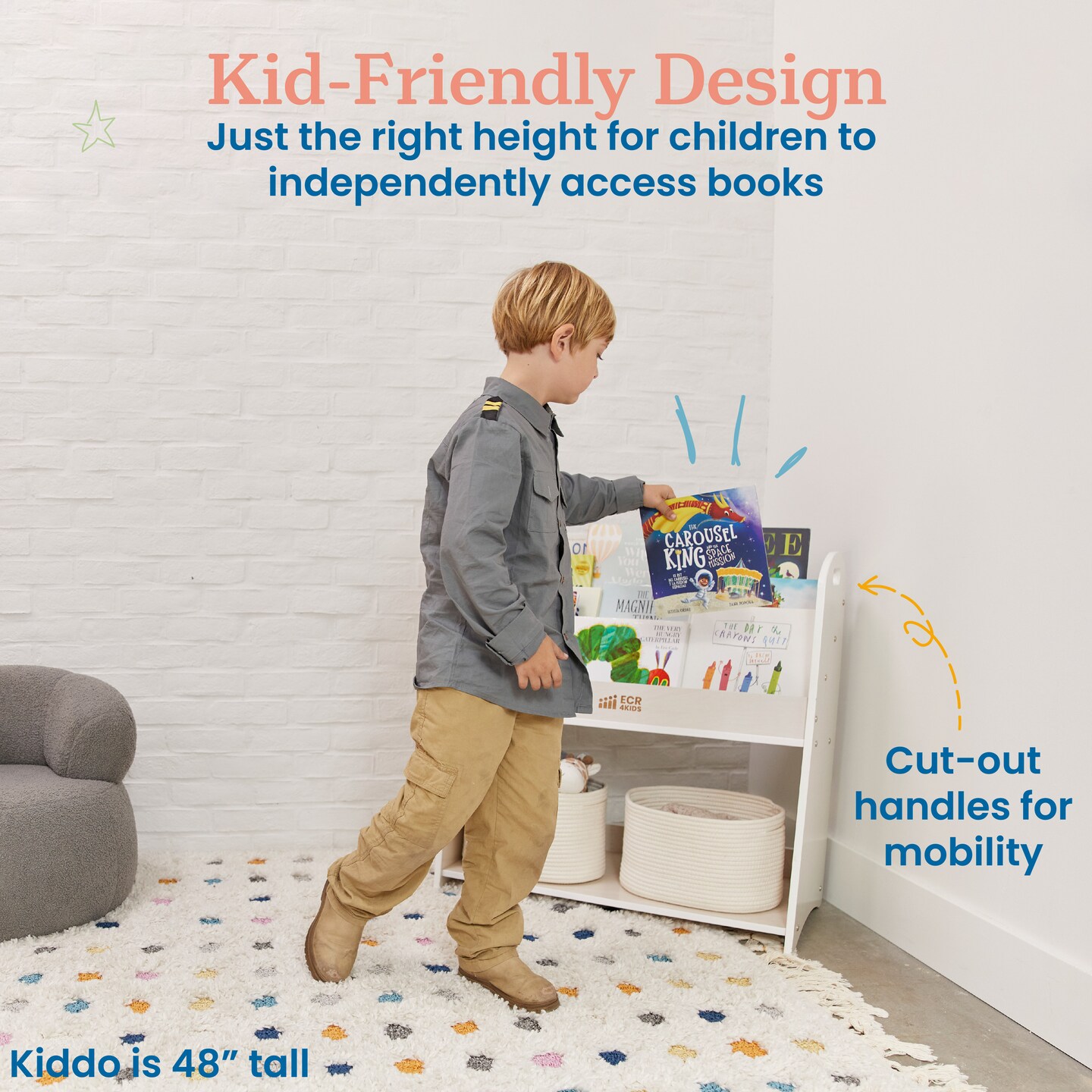 3-Shelf Floor Book Display with Handles and Storage, 30in, Classroom Storage