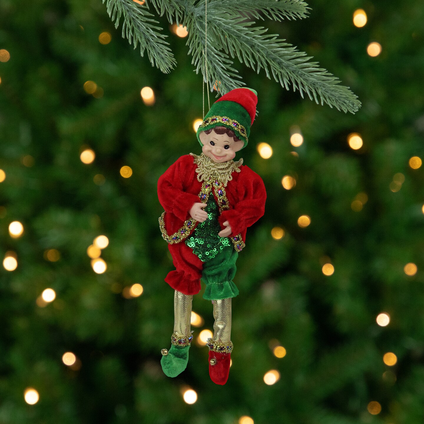 Northlight Bendable Elf in a Suit Hanging Christmas Ornament - 12&#x22; - Red and Green