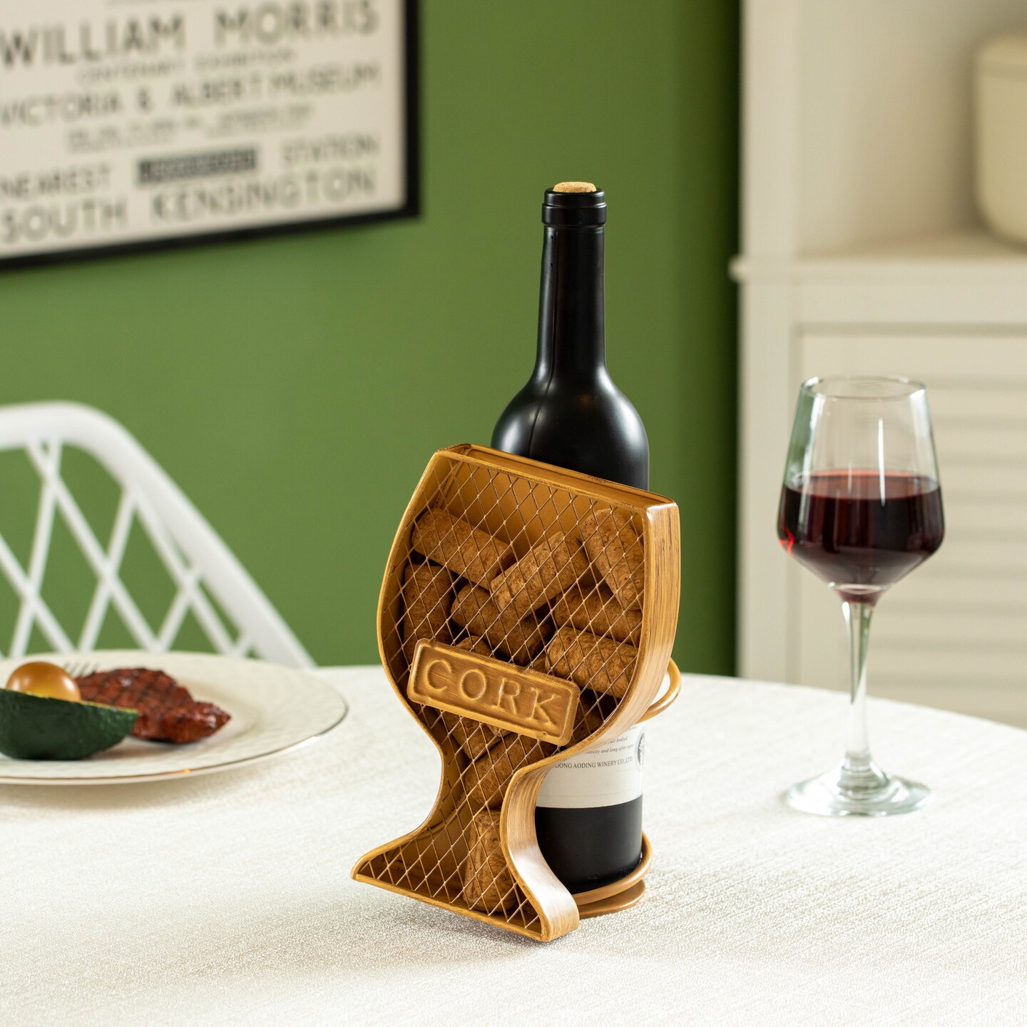 Vintiquewise Decorative Metal Goblet Shape Wine Bottle and Cork Holder A Unique Home Decor Piece and Countertop Accessory for Kitchens, Bars, and Dining Rooms - Great Collection for Wine Lovers
