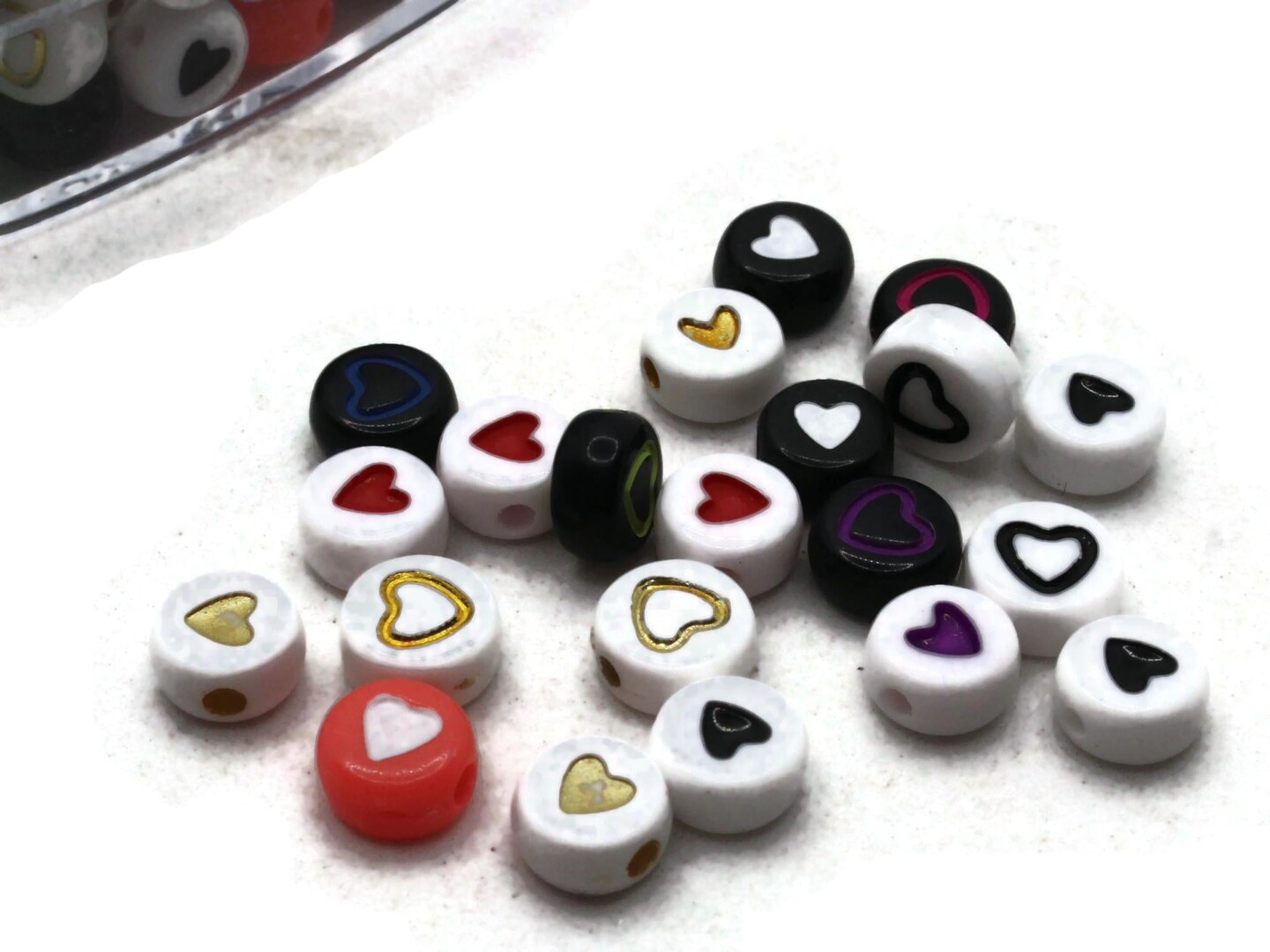 300 6mm Mixed Color Round Coin Heart Beads in Plastic Heart Box
