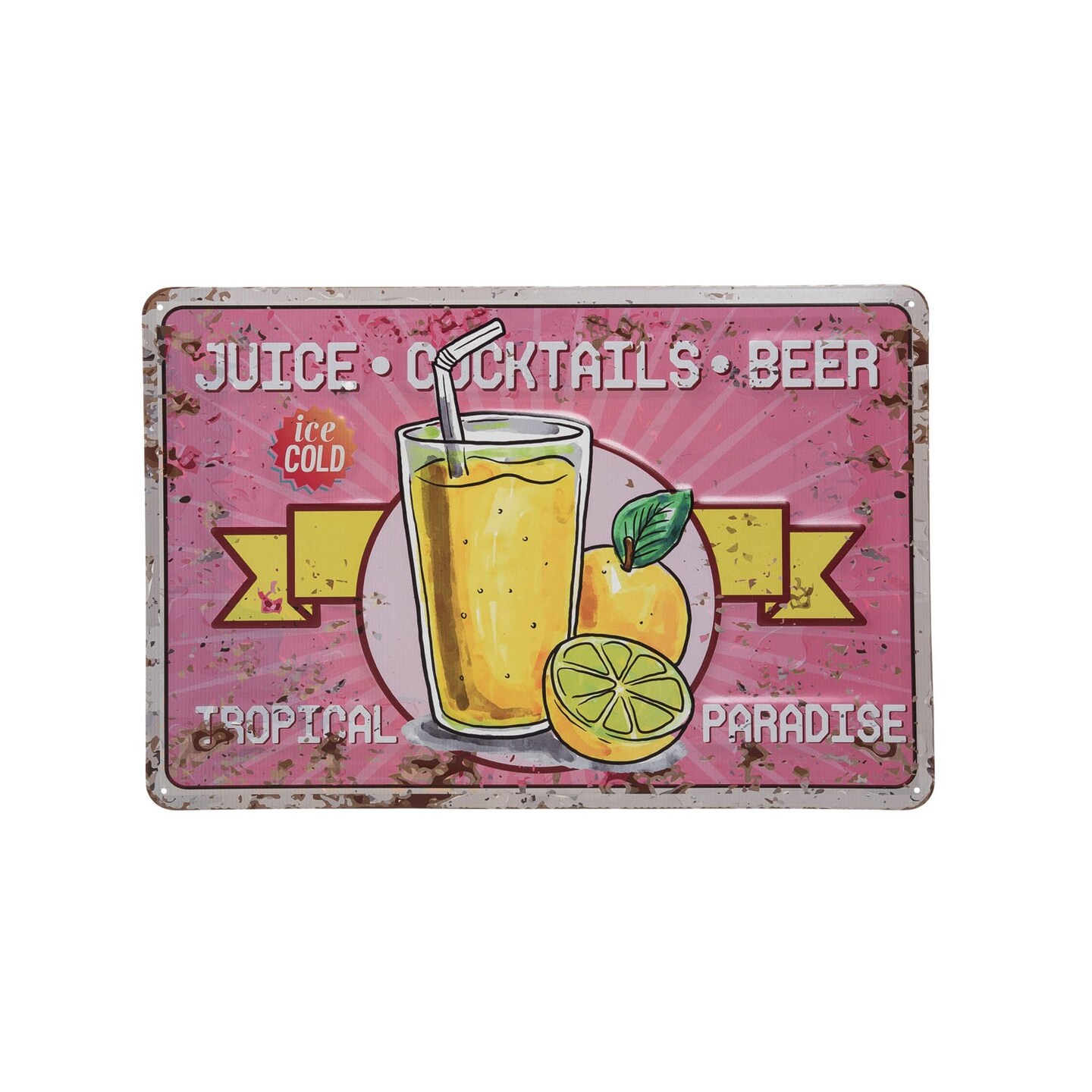 Iron Lemonade Bar Sign Wall Decor Tropical Cocktail 17.7 x 0.2 x 11.8 Inches.