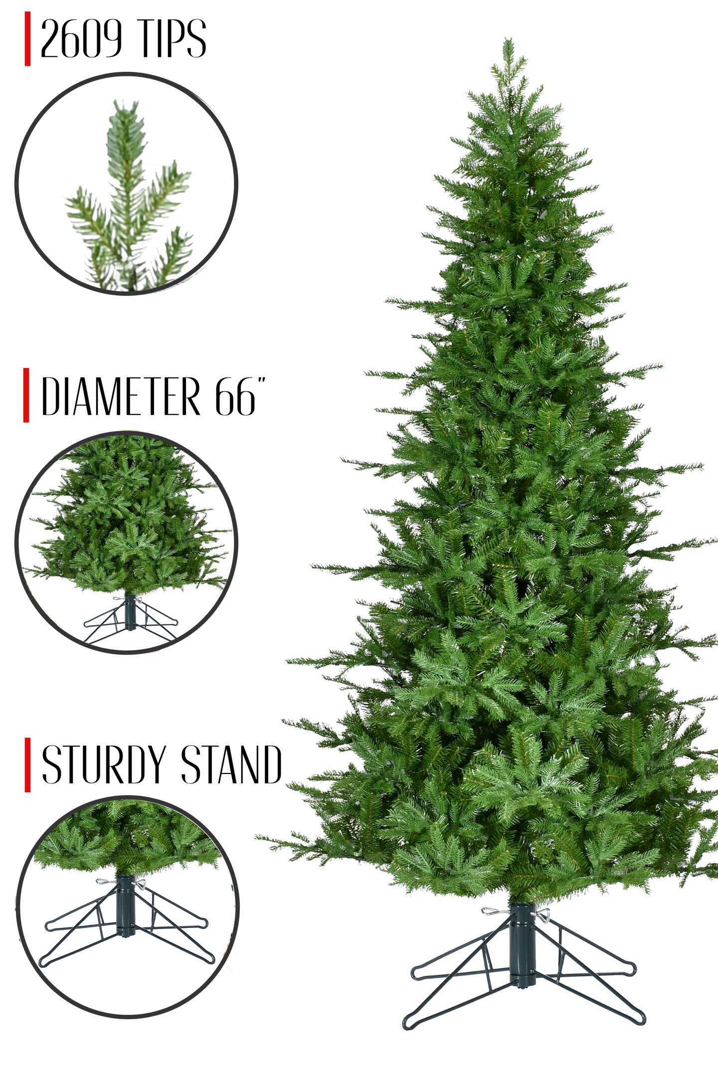 Unlit Natural Green Aspen Fir Christmas Tree - Sturdy Metal Stand, Realistic Pine Needles, Secure & Stable Holiday Decor