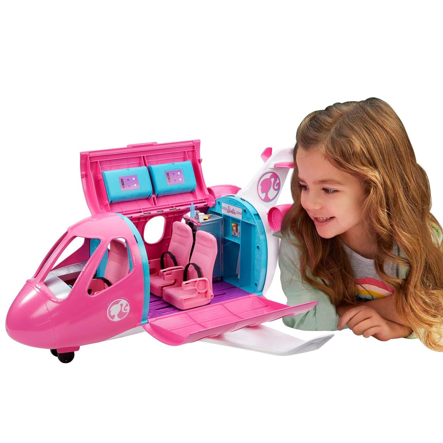 Barbie Toy Airplane Playset, Dreamplane with 15+ Doll-Sized Accessories Including Puppy, Snack Cart, Reclining Seats &#x26; More (Exclusive)