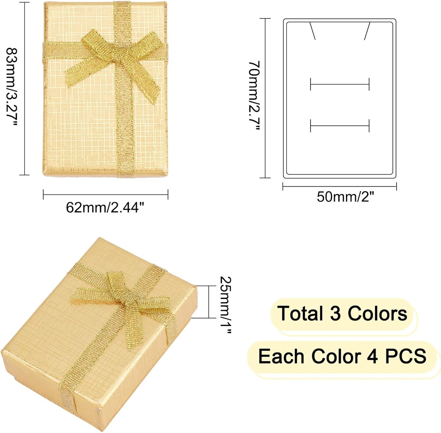 12pcs Christmas Gift Box, 2.7x2x1 Inch Jewelry Gift Boxes Metallic Display Boxes Small Earring Box with Bowknot Cardboard Box for Pendant Jewelry Necklace Bracelet Valentine&#x27;s Day Packing